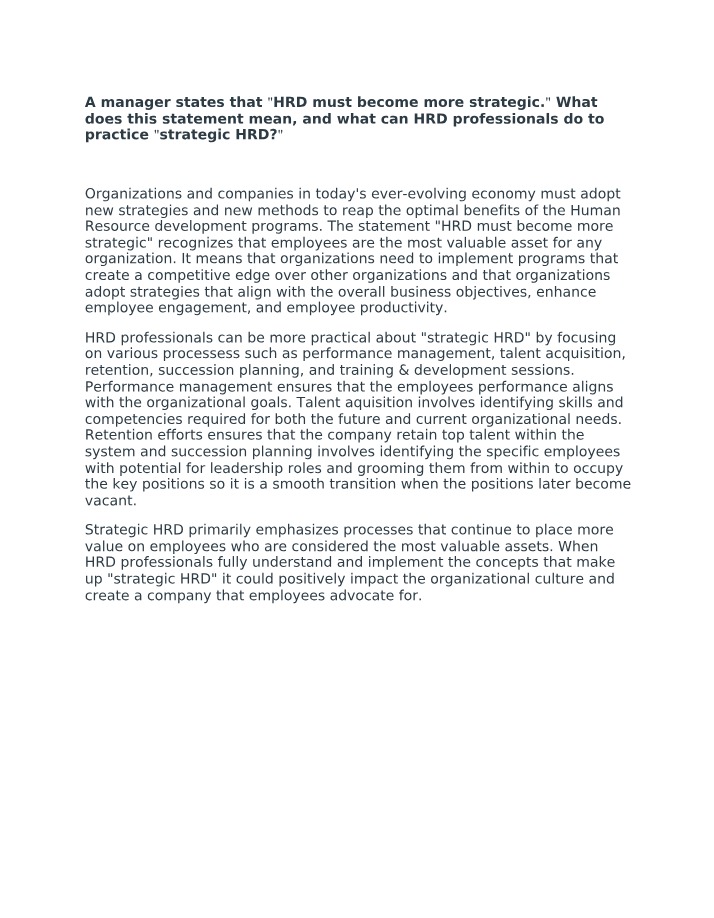 Strategic HRD for Organizational Success