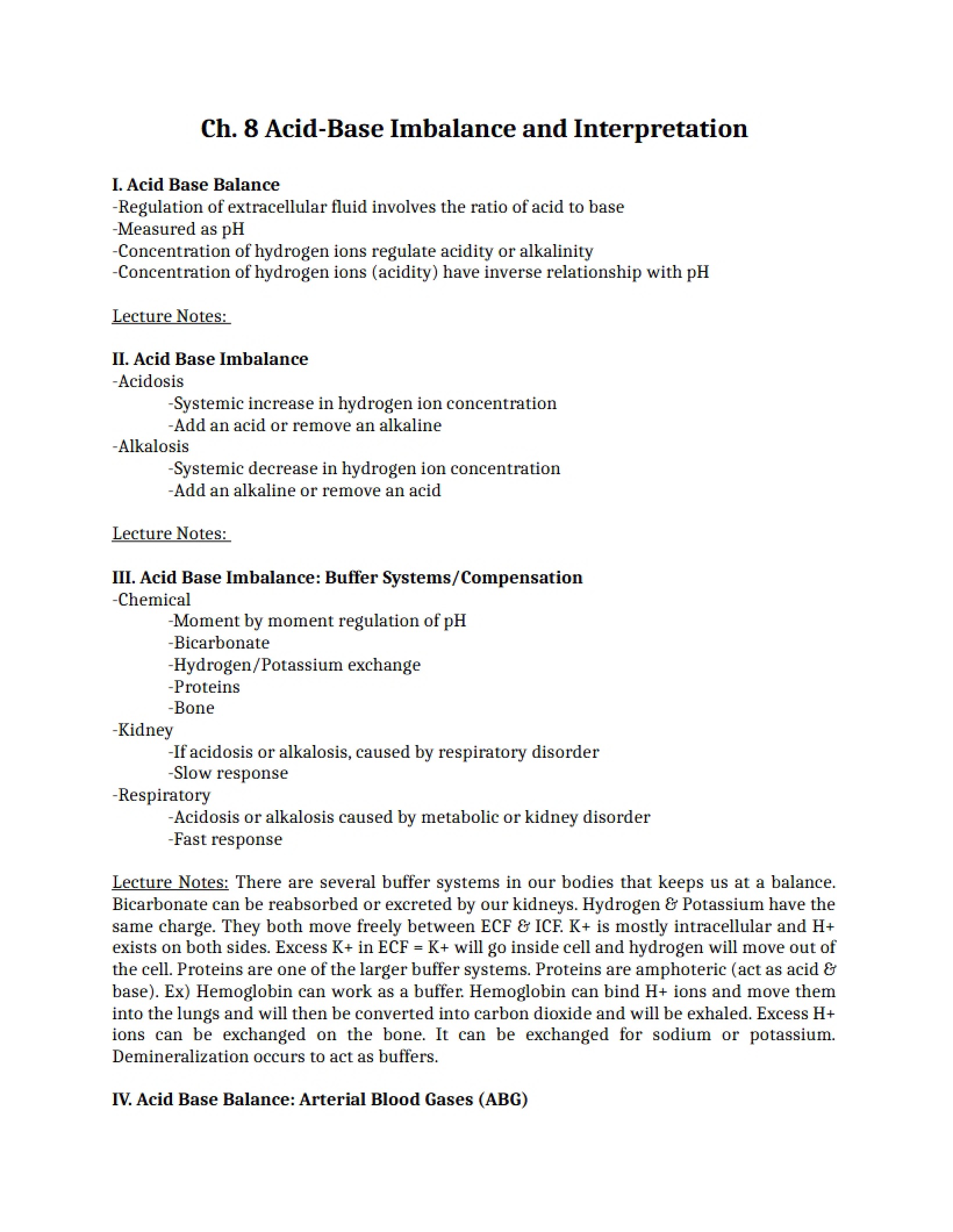 Lecture Notes on Acid Base Imbalance