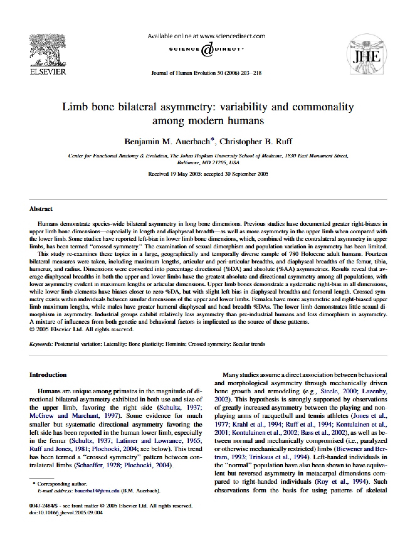 Analysis of Bilateral Asymmetry in Limb Bones