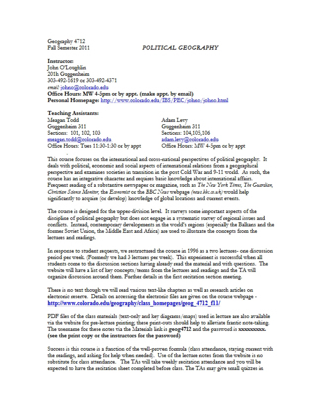 Syllabus for Political Geography