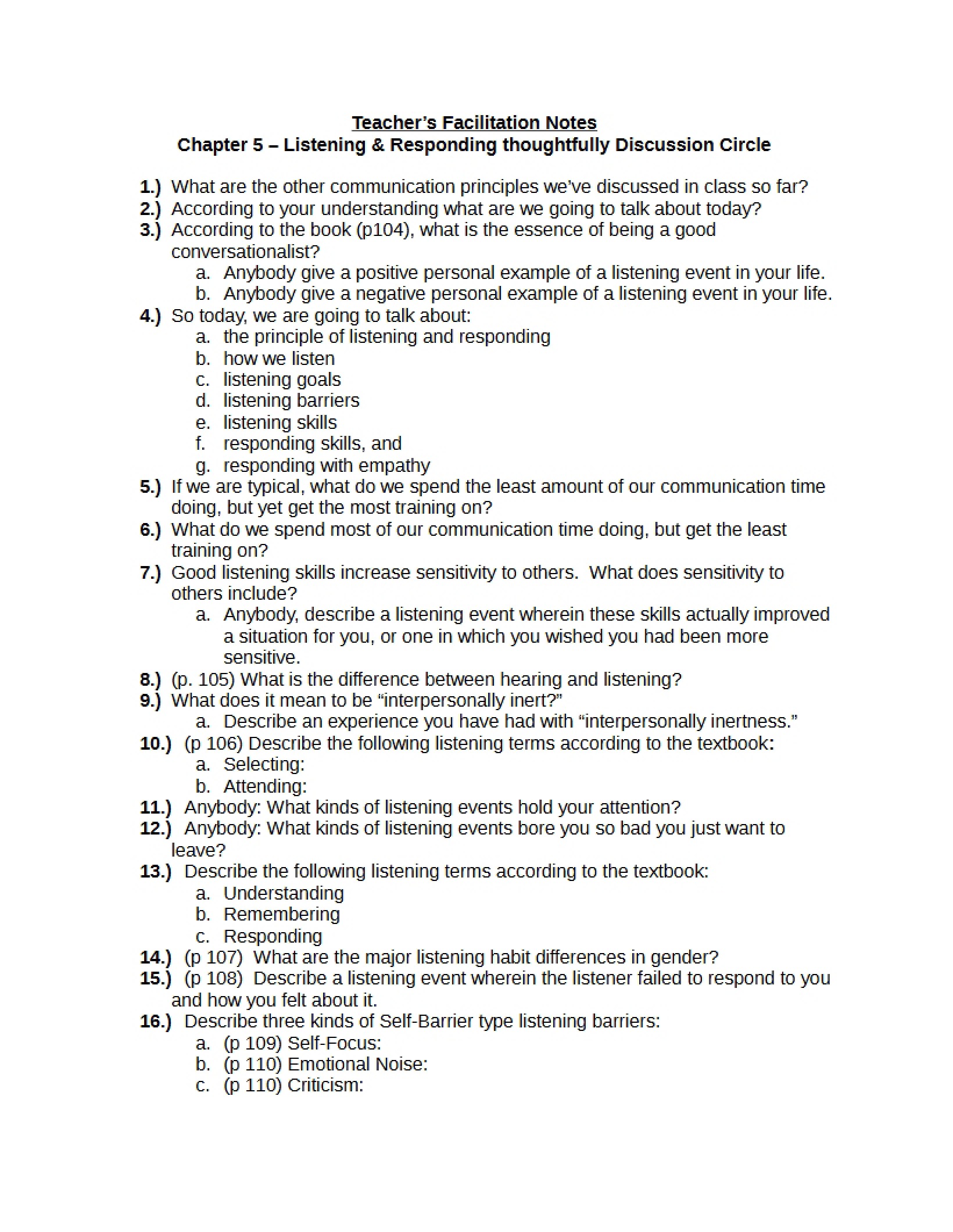 Facilitator Notes on Listening (Teacher)