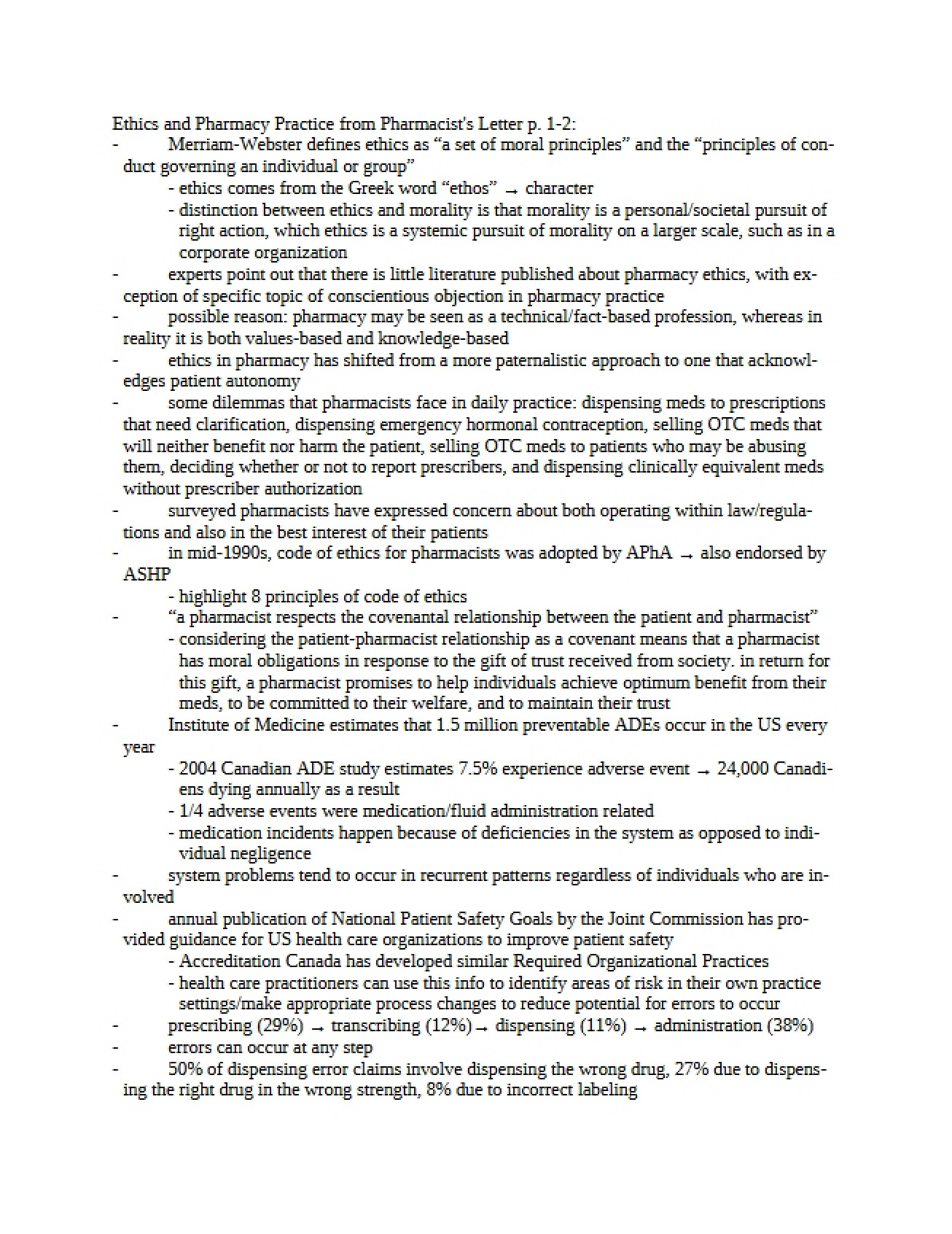 Pharmacist's Letter Ethics in Practice