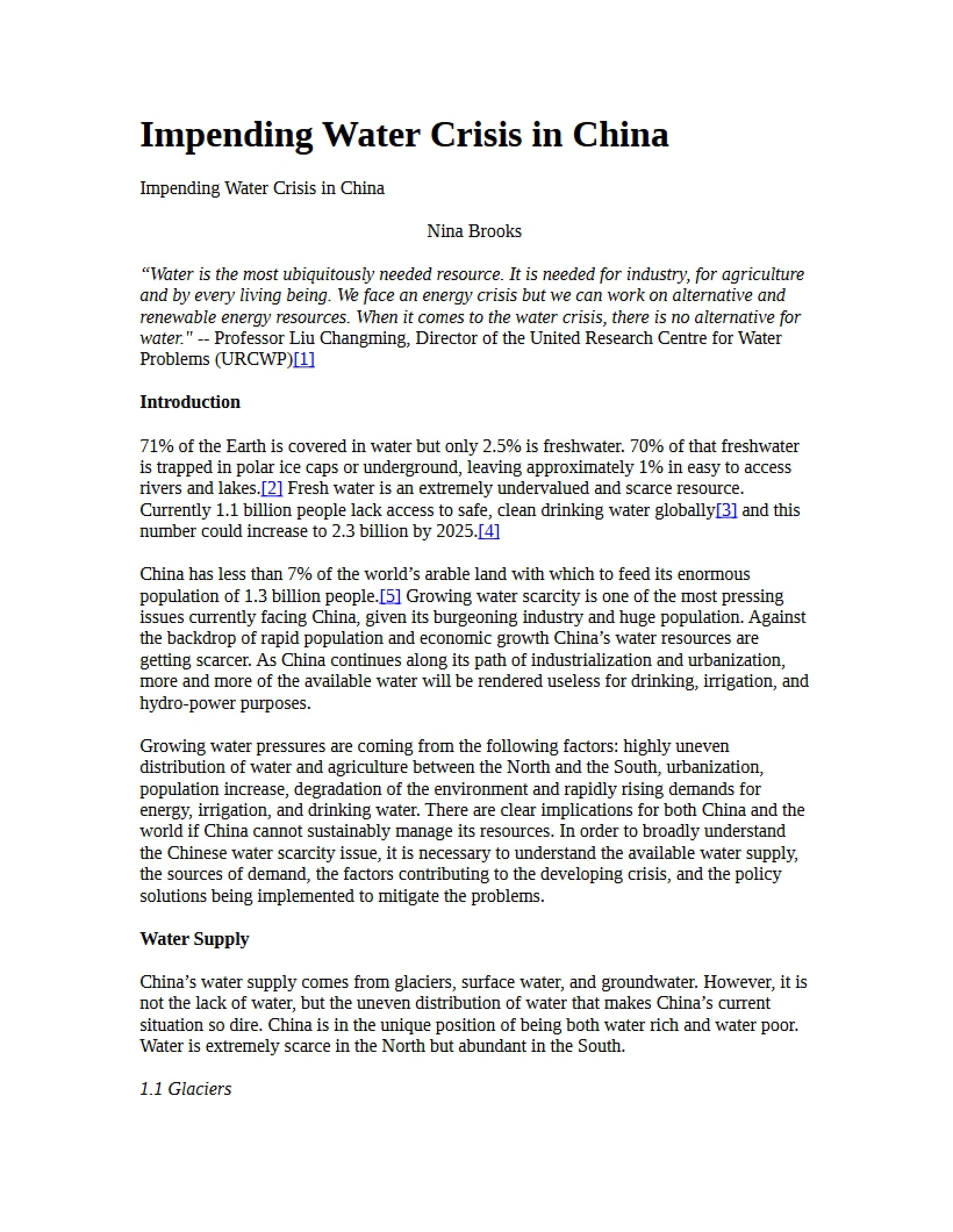 China's Upcoming Water Crisis