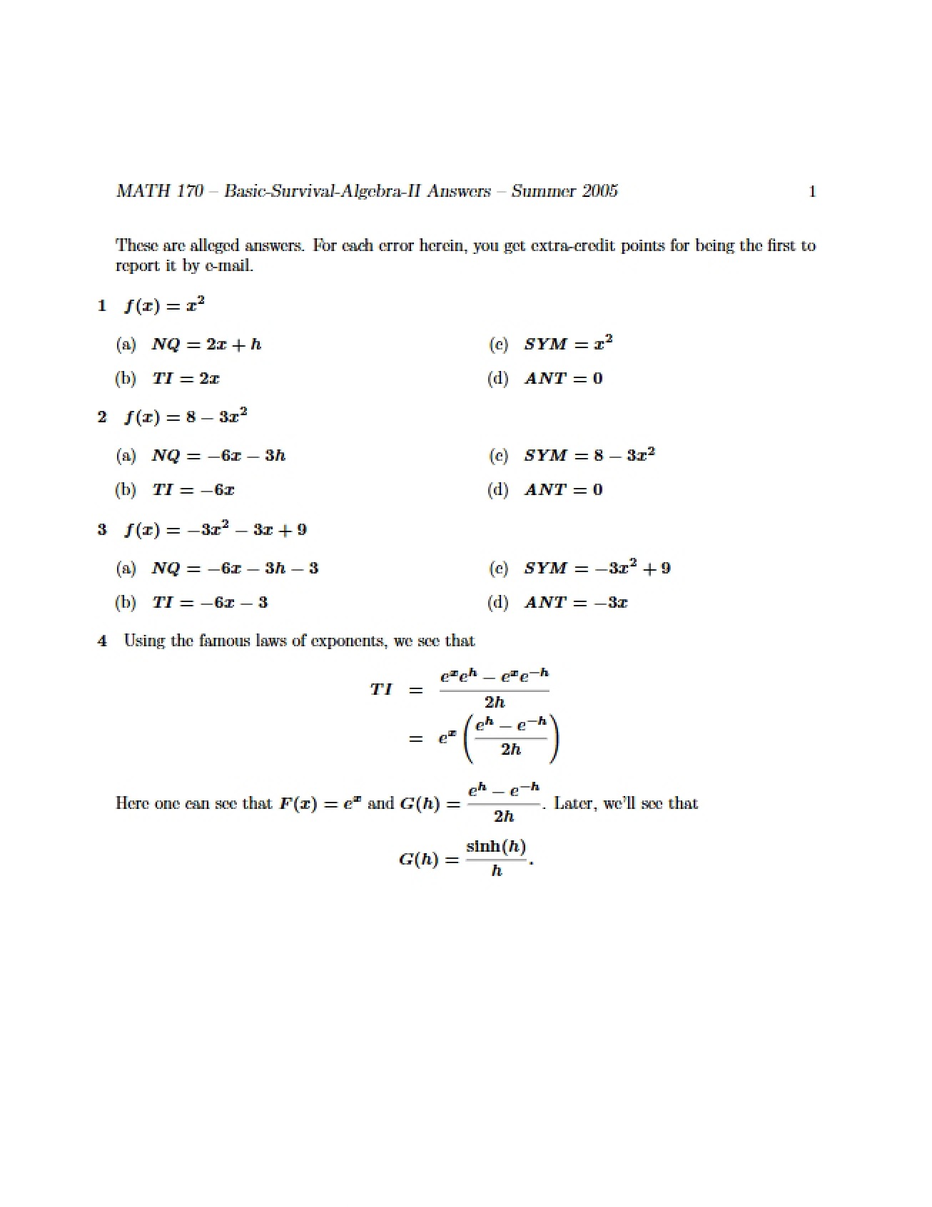 Second Basic Survival Algebra Guide