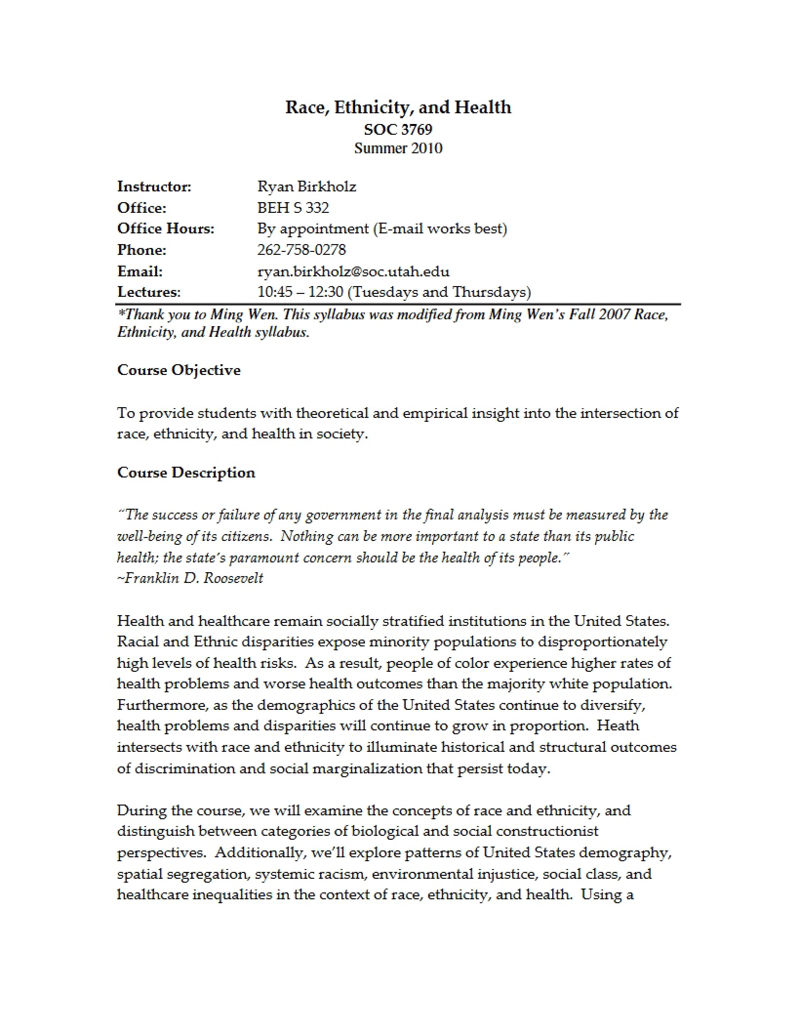 Syllabus for Race, Ethnicity, and Health