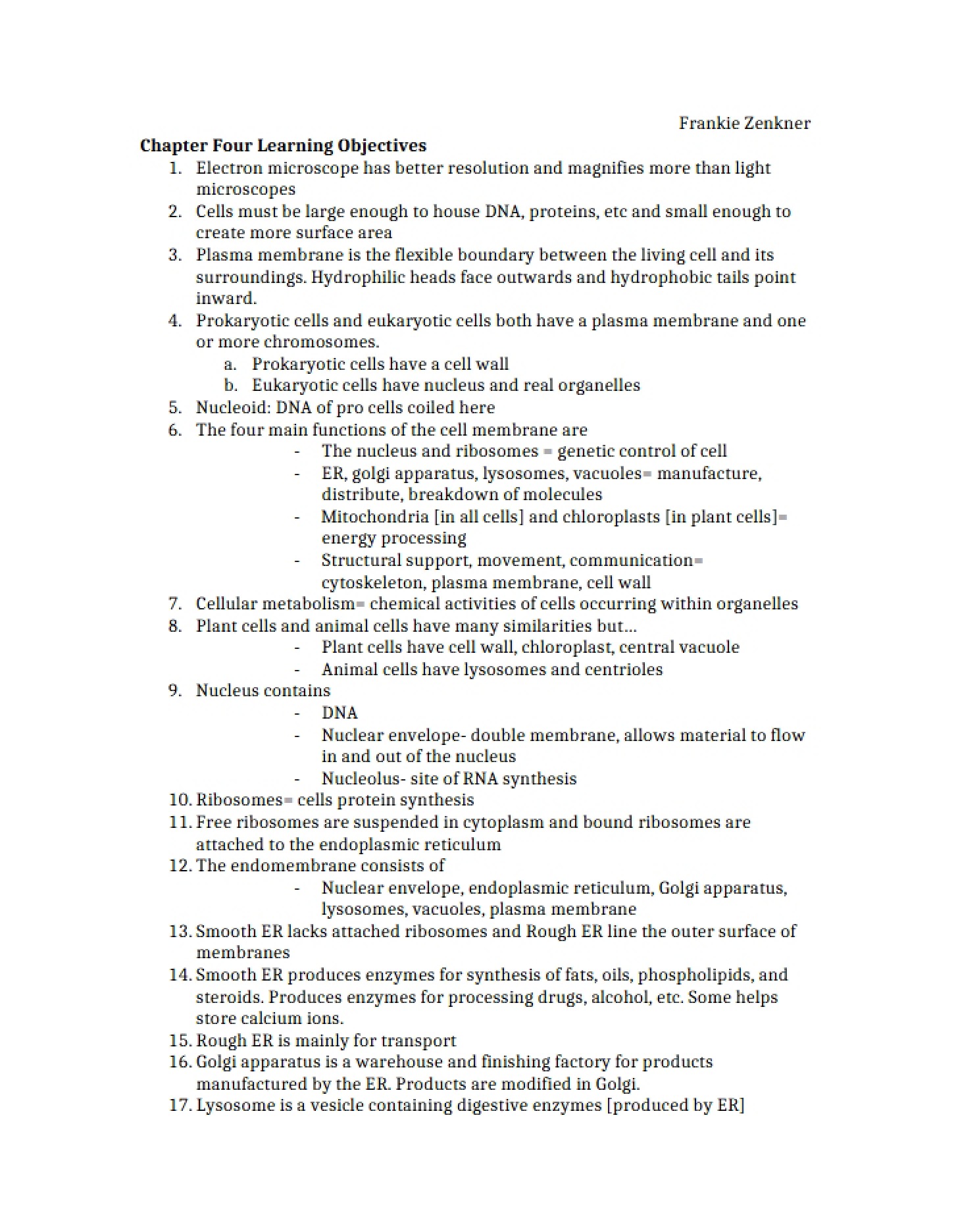 Objectives for Learning Chapter Four