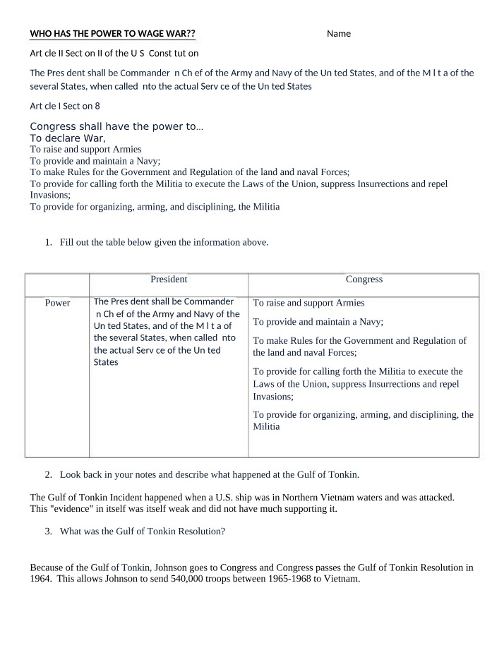 Who Holds the Power to Declare War The U.S. Constitution and War Powers Act