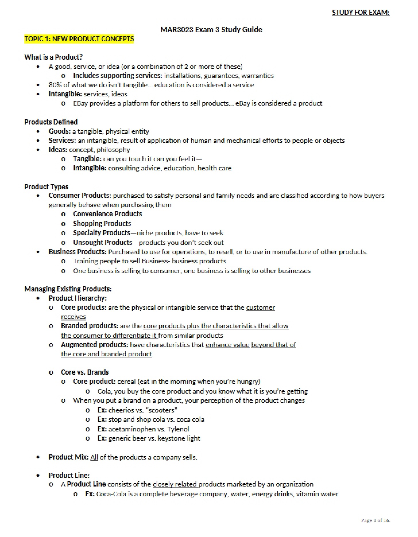 Study Guide Exam 3