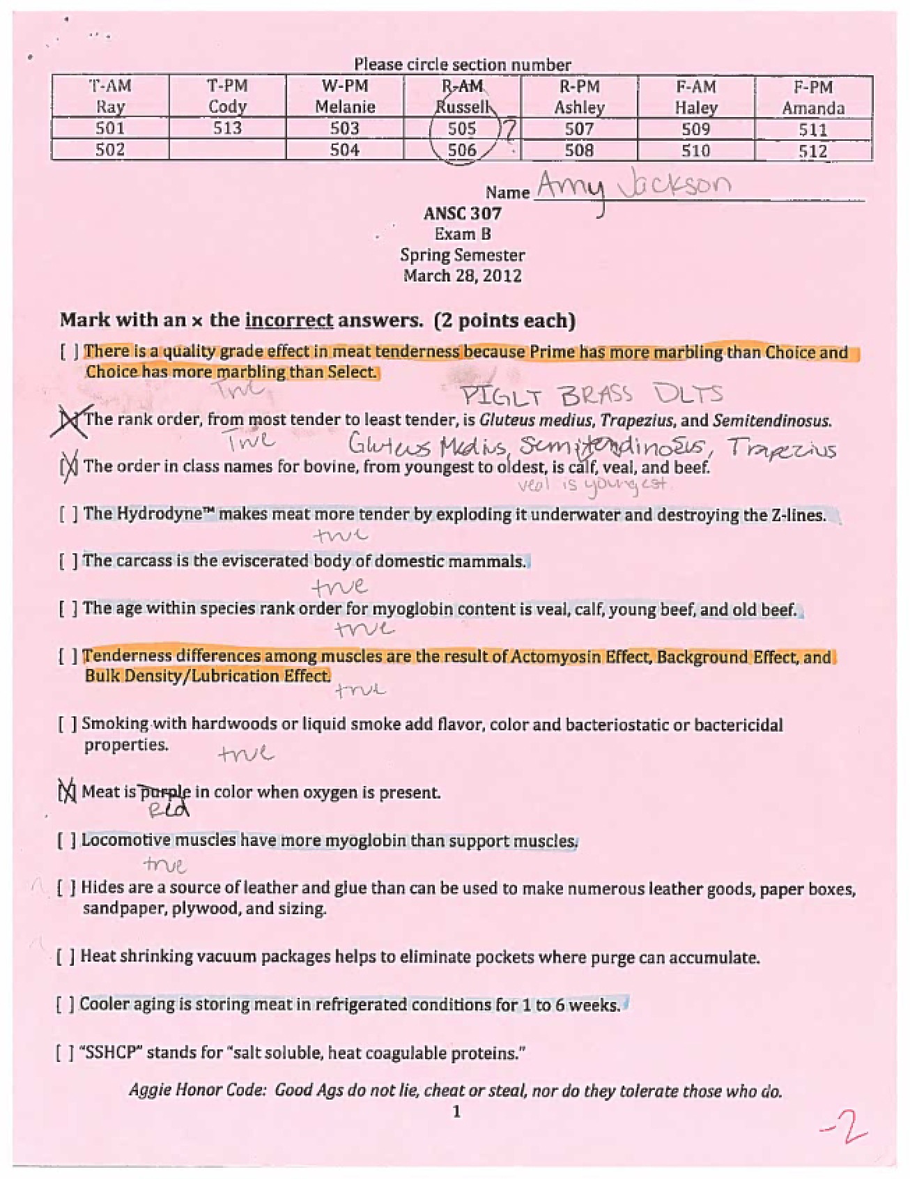 Examination for Section B