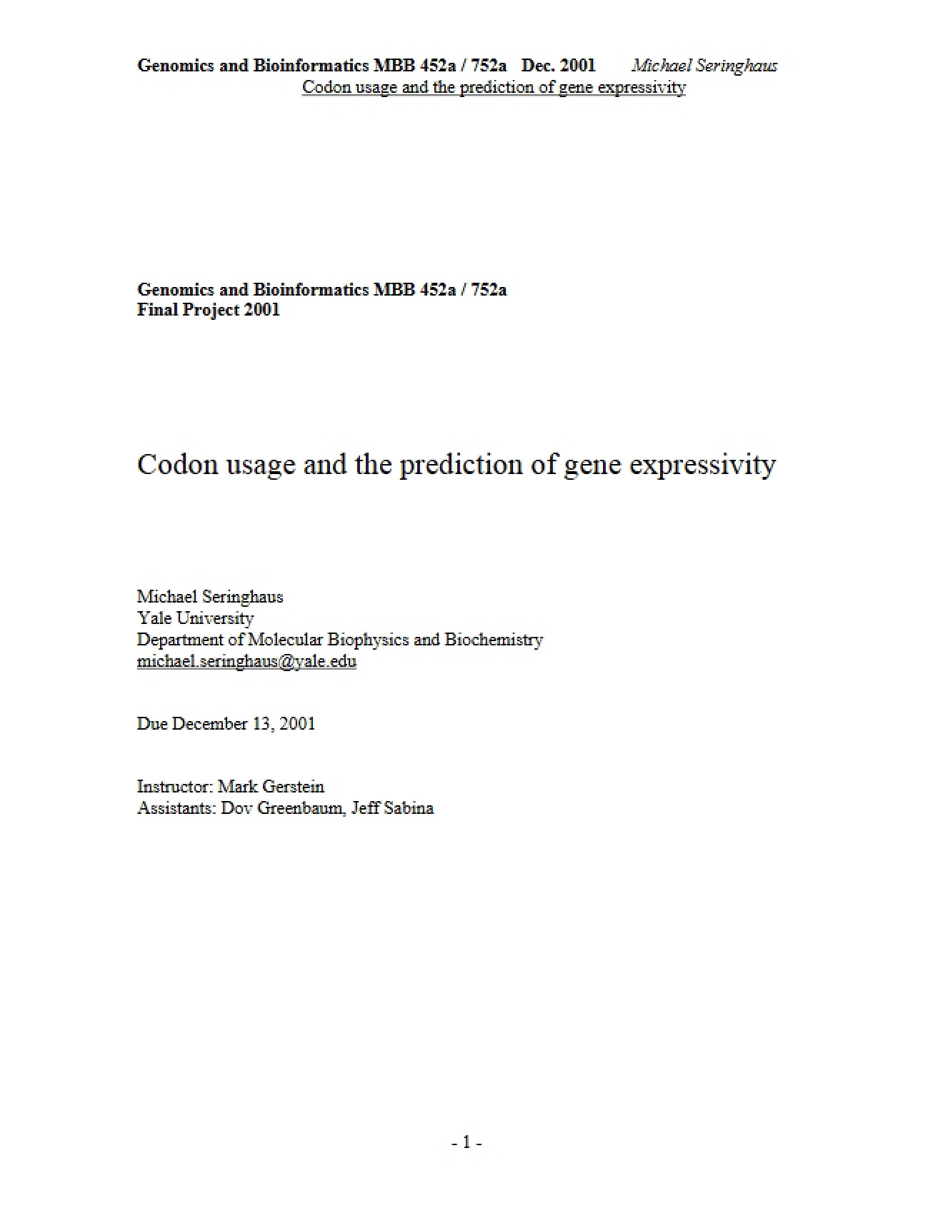 Gene Expressivity Prediction and Codon Usage