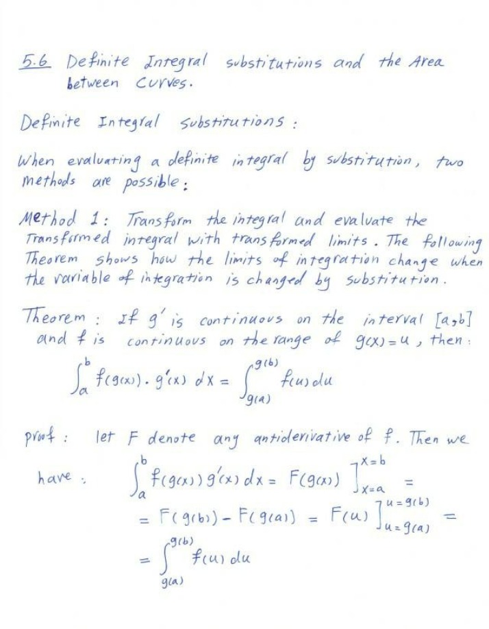 Areas Between Curves and Definite Integral Substitutions