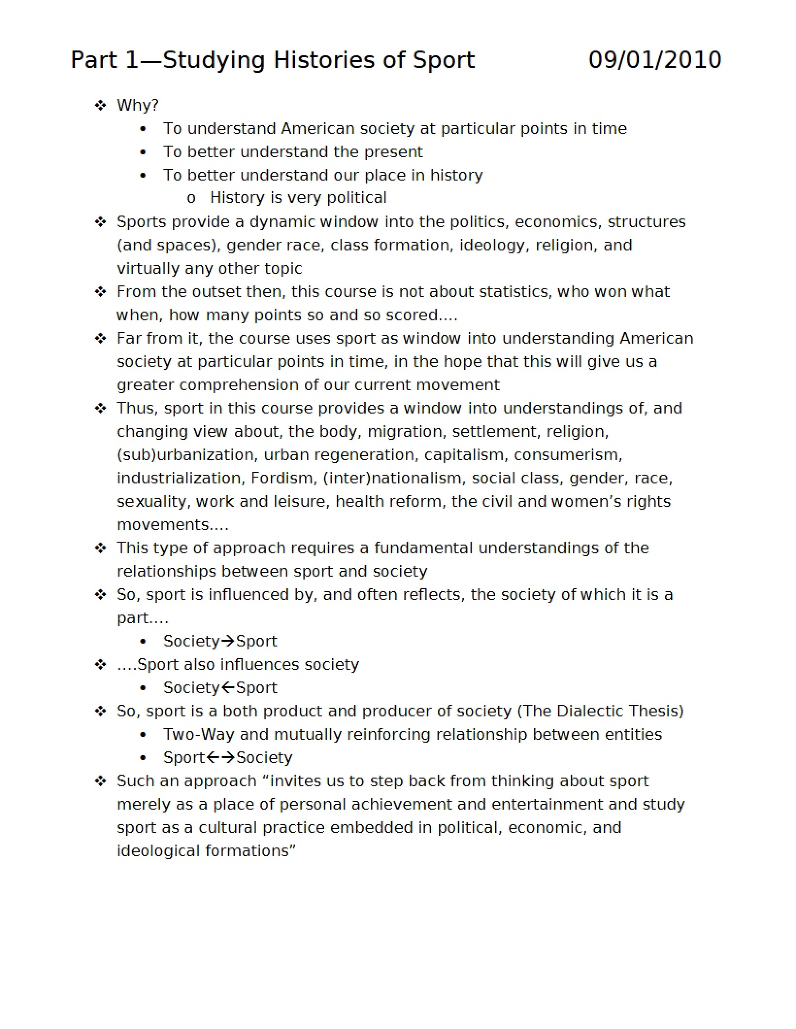 Sport History Notes