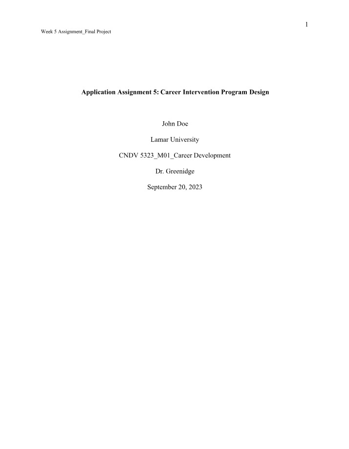 Program Design for High School Freshmen - Career Intervention