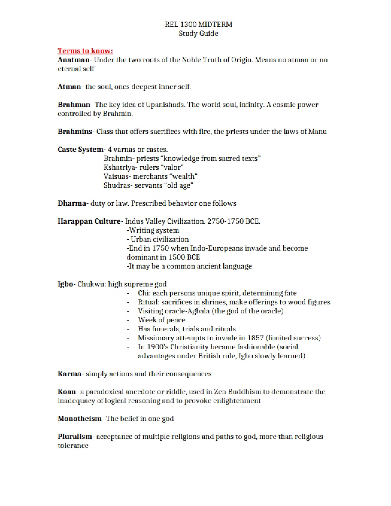 Study Sheet
