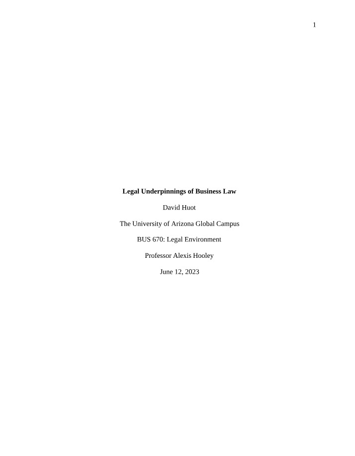Business Law - Legal Underpinnings Assignment