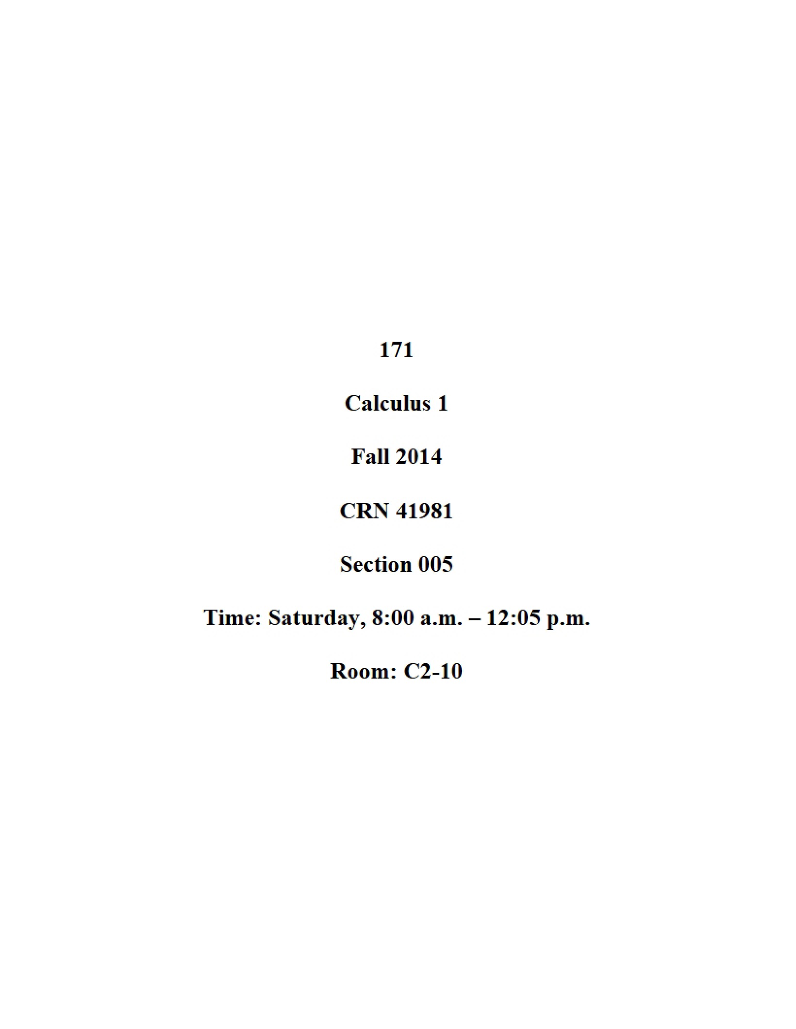 Calculus Math 171