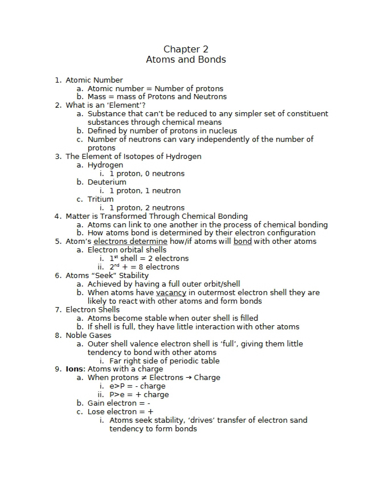 Chemical Bonds and Atoms Chapter 2