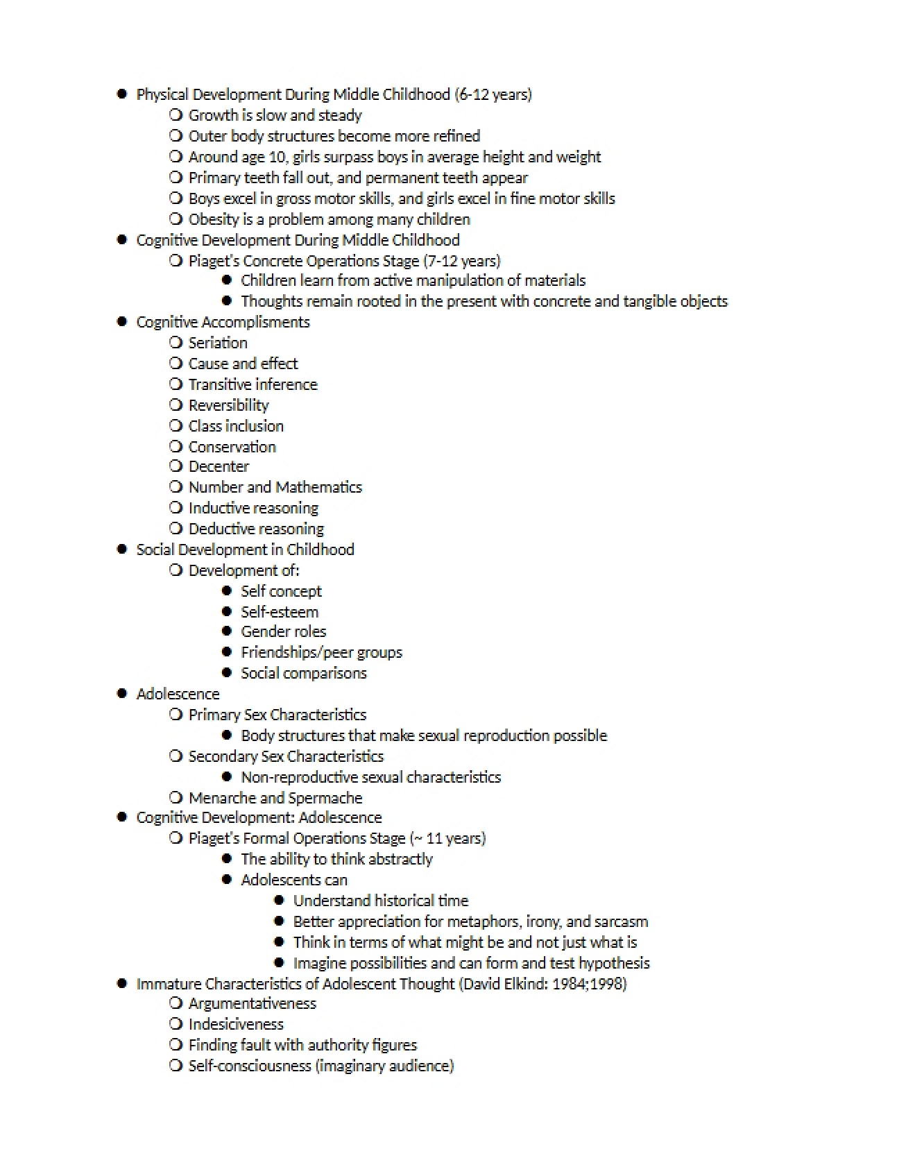 Milestones of Physical Development