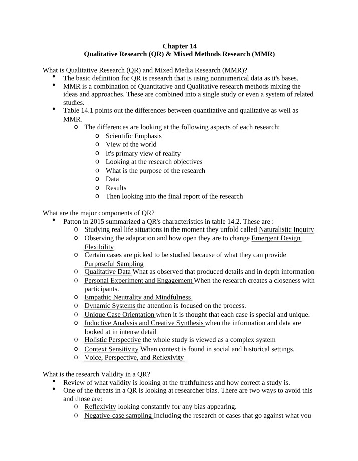Chapter 14 - Qualitative Research (QR) and Mixed Methods Research (MMR)
