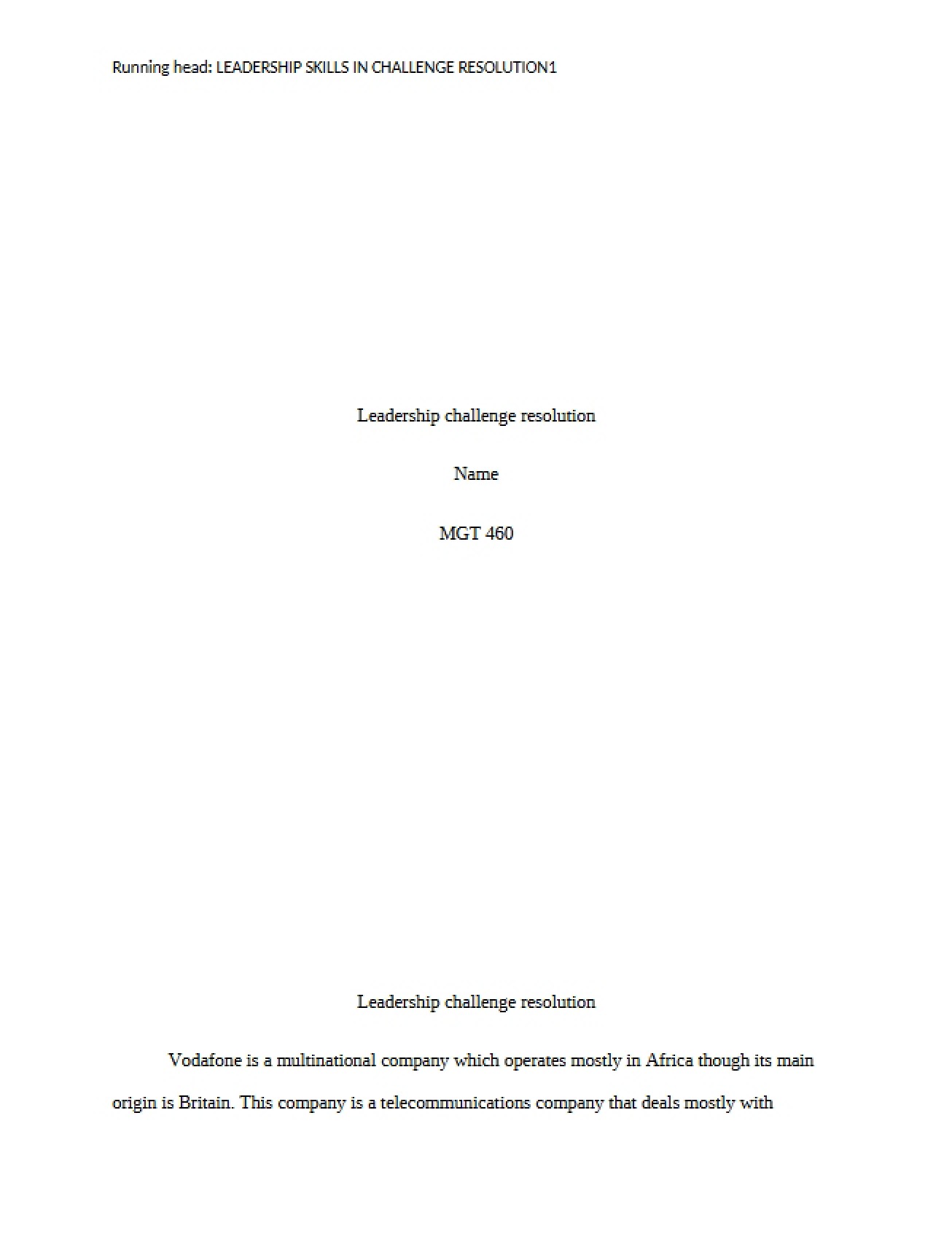 Resolution of Leadership Challenges