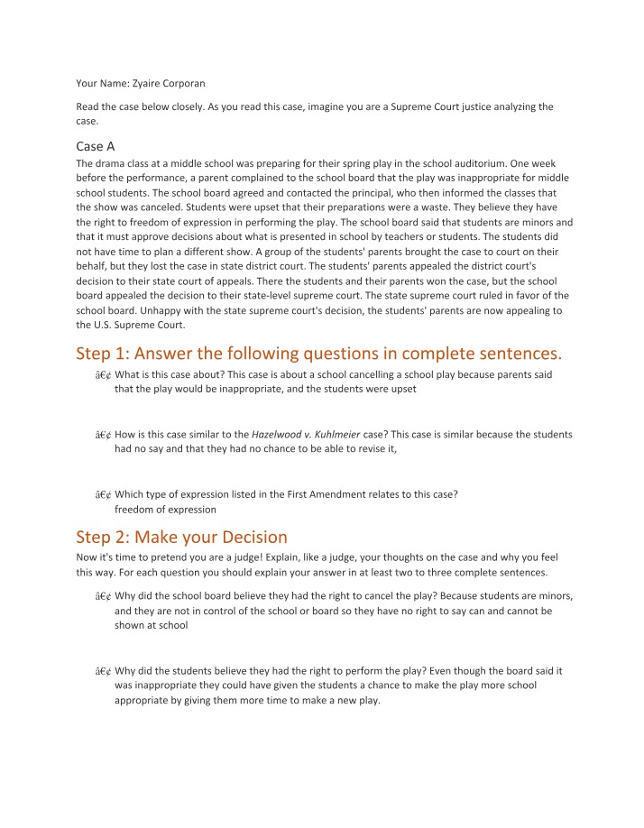 Case Study - School Play Cancellation and Students' Right to Freedom of Expression