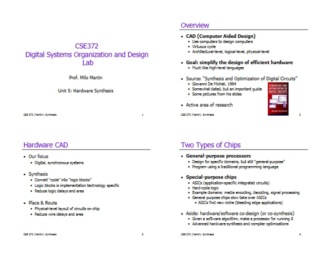 Synthesis of Hardware Components