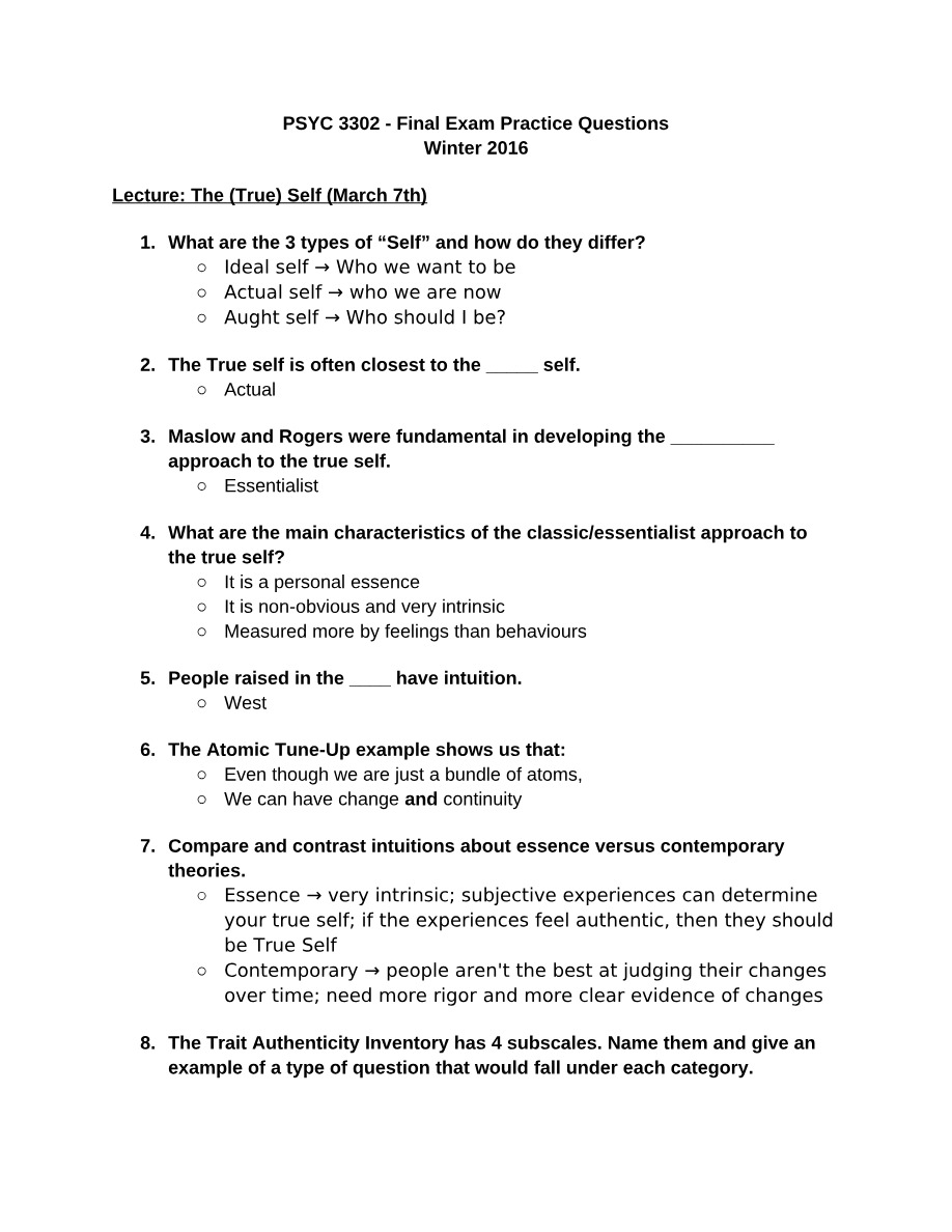 Practice Questions for PSYC 3302 Final Exam