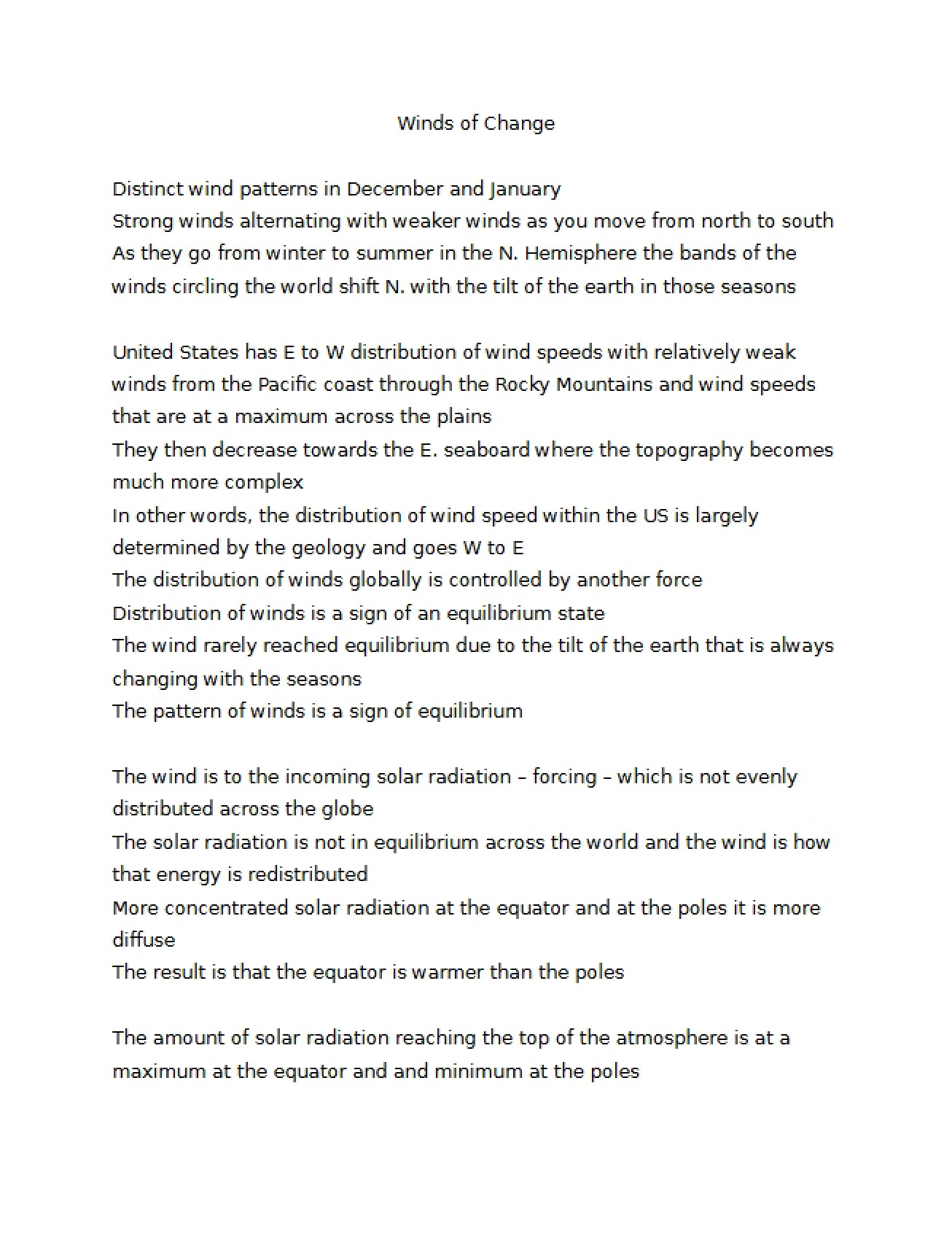 Examination of the Winds of Change