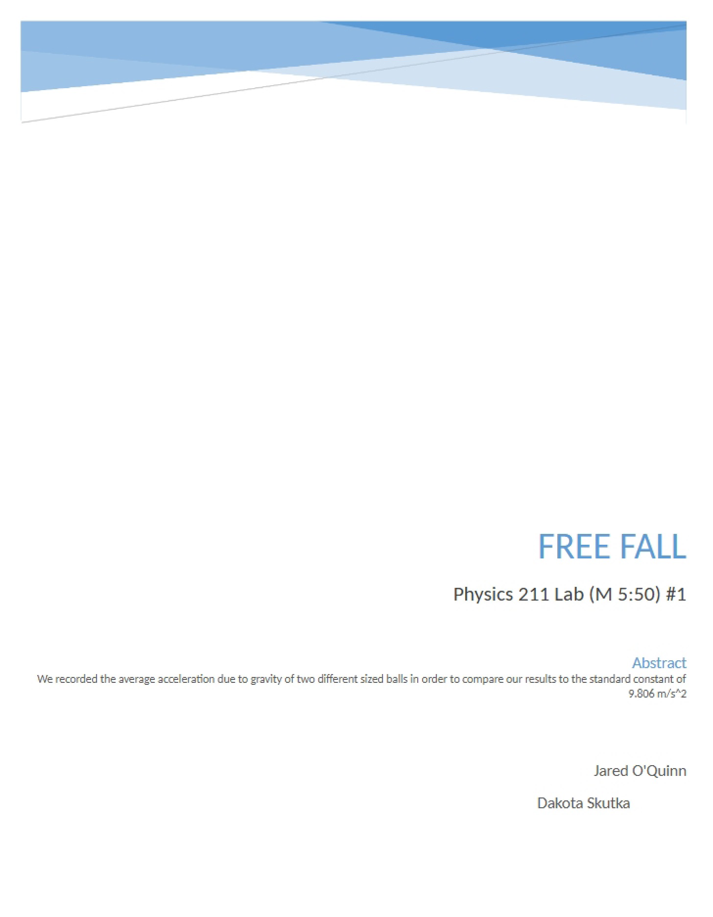 Experiment on Free Fall