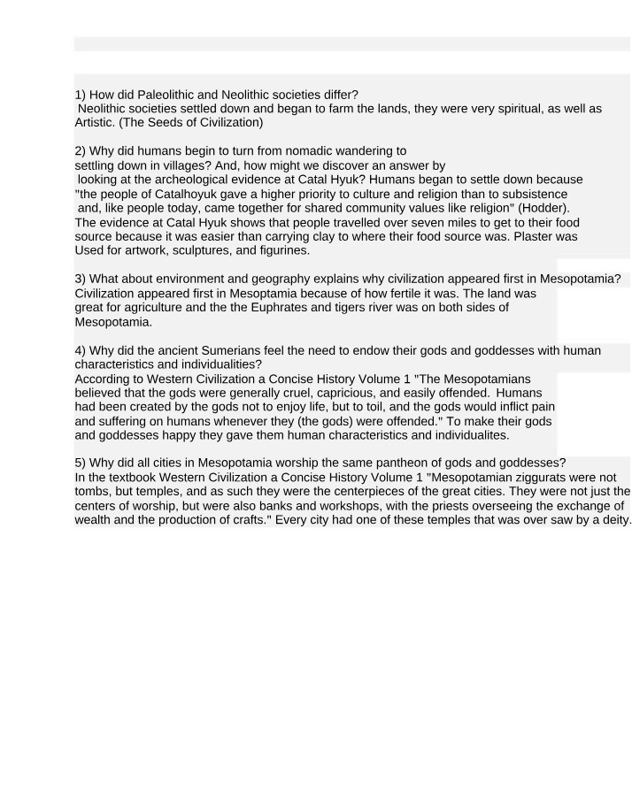 Paleolithic and Neolithic Societies - Differences