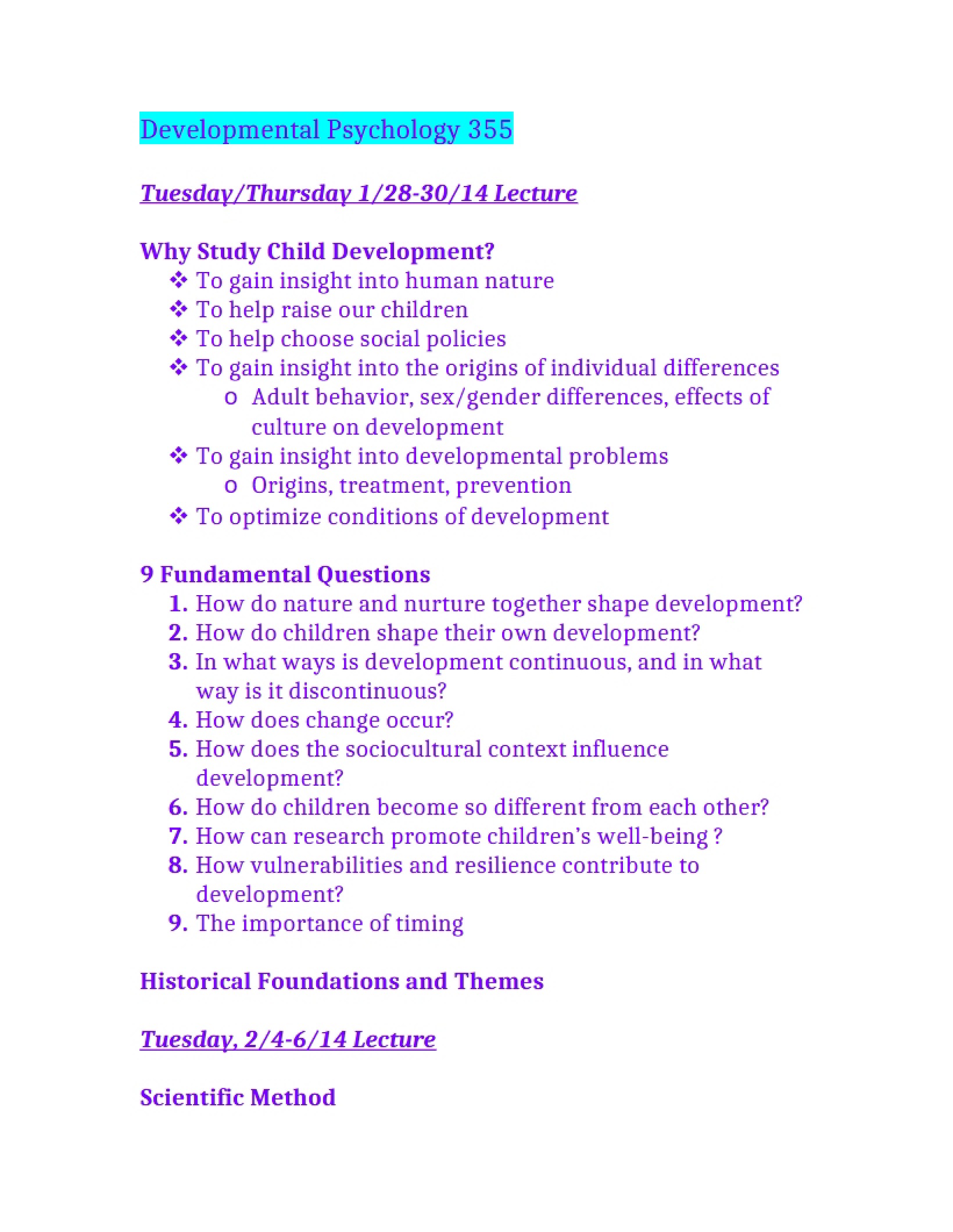 Class Lecture Notes