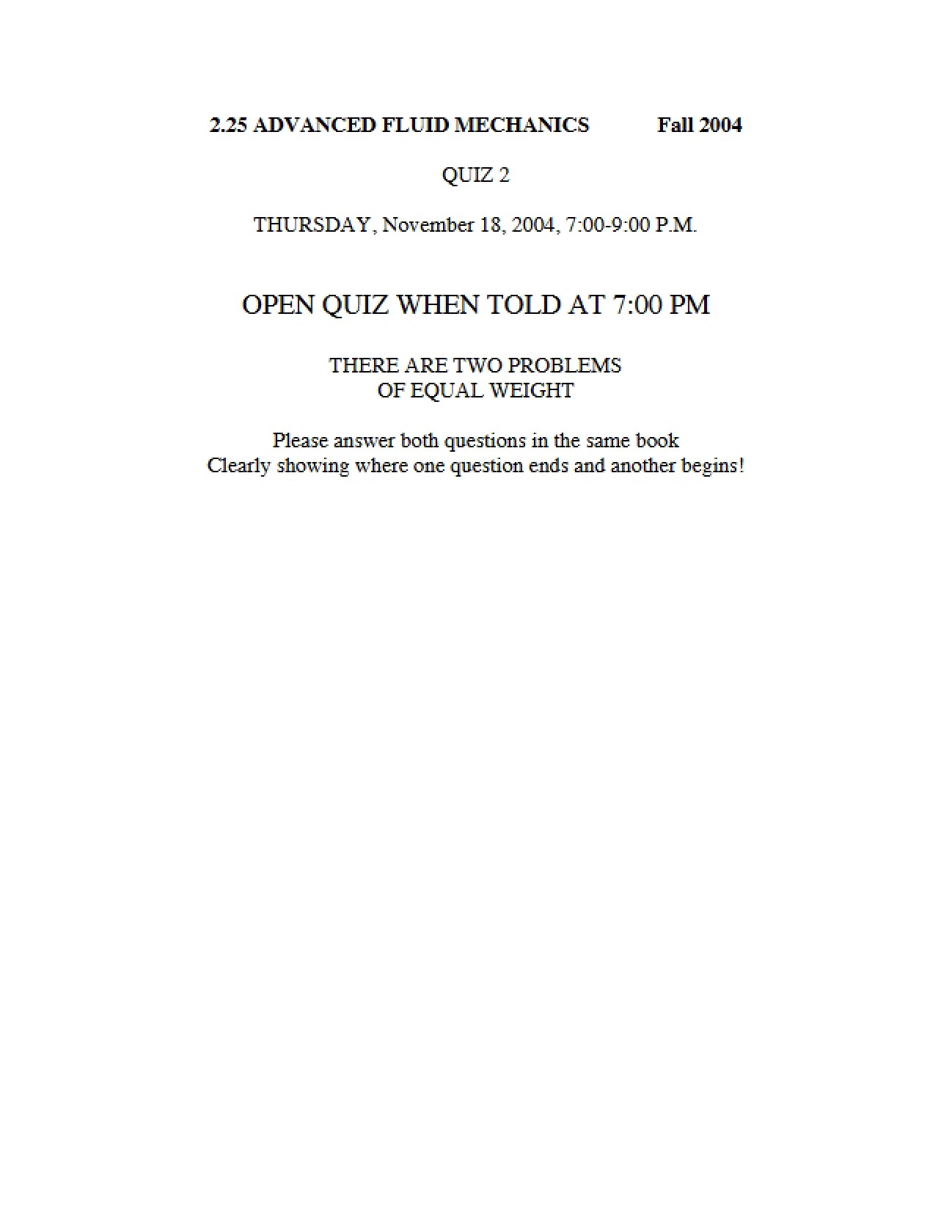 Fluid Mechanics Quiz (2.25)