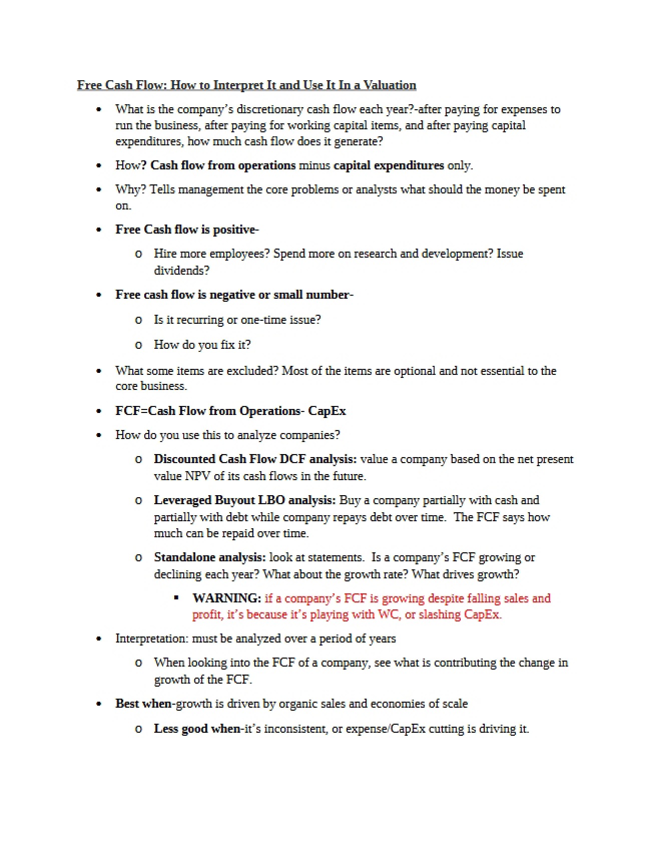 Using and Interpreting Free Cash Flow in Valuation