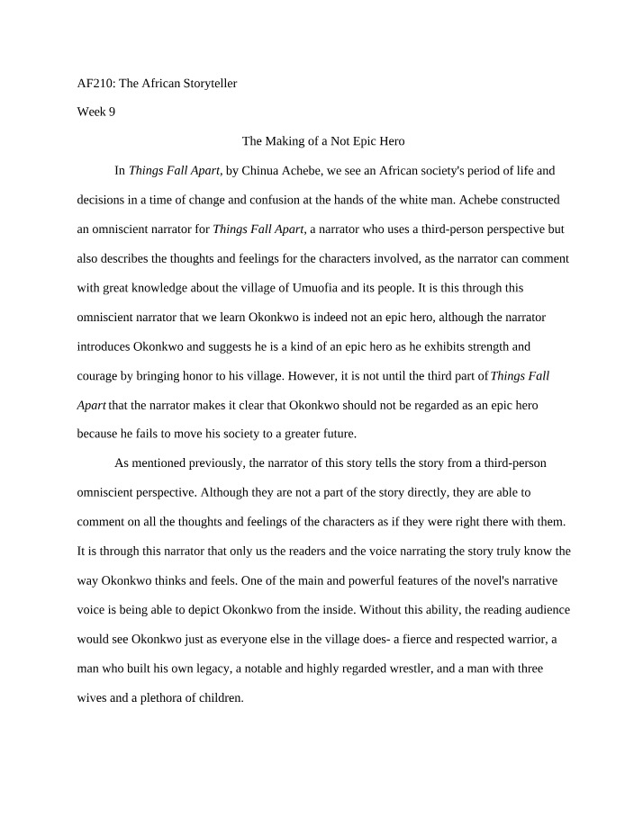 The Making of a Not-Epic Hero - Analysis of Okonkwo's Journey