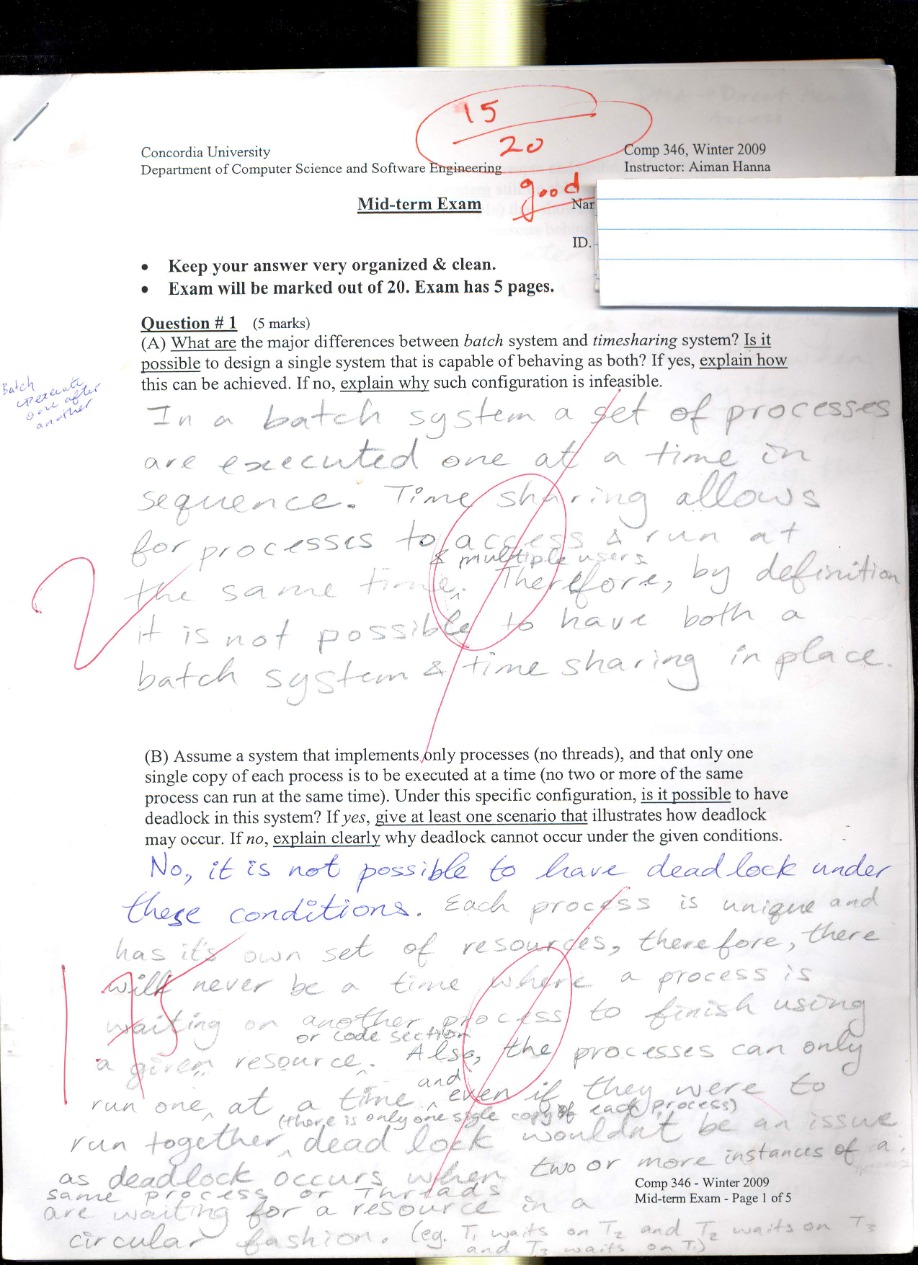 Winter 2009 Mid-term Exam for COMP 346