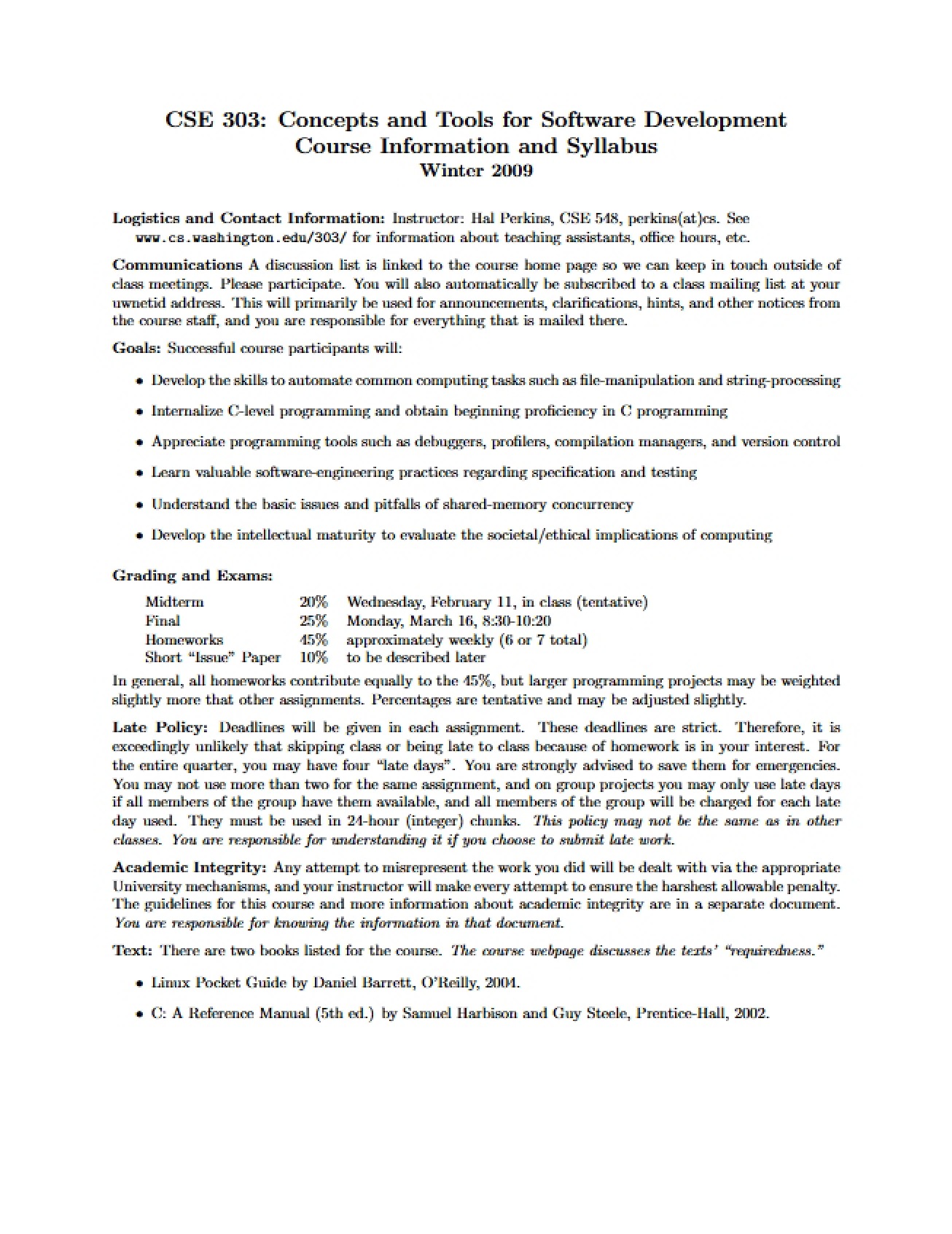Syllabus for CSE 303