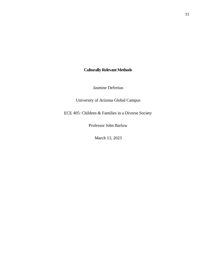 Early Childhood Education - Culturally Relevant Methods