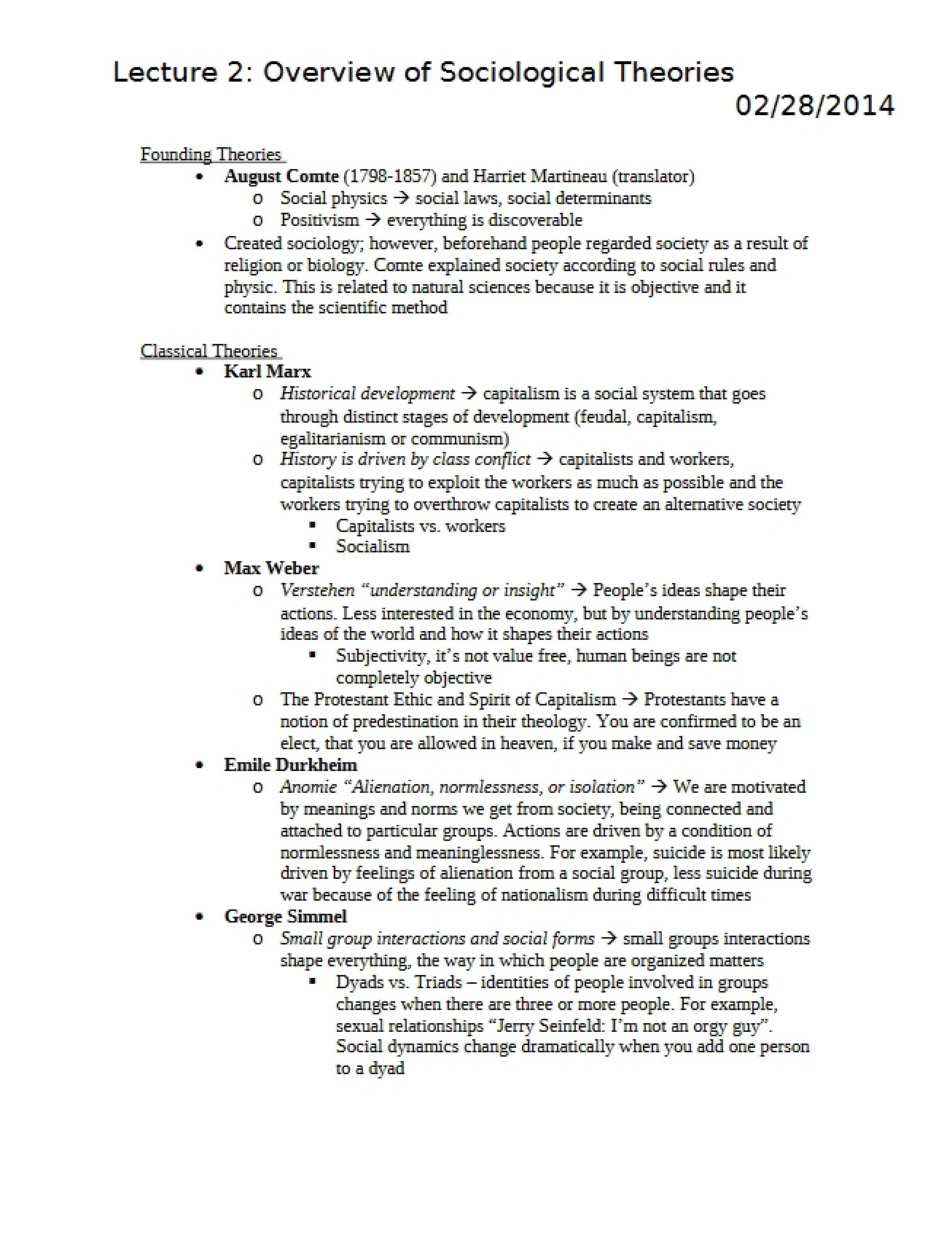 Overview of Sociological Theories Lecture 2