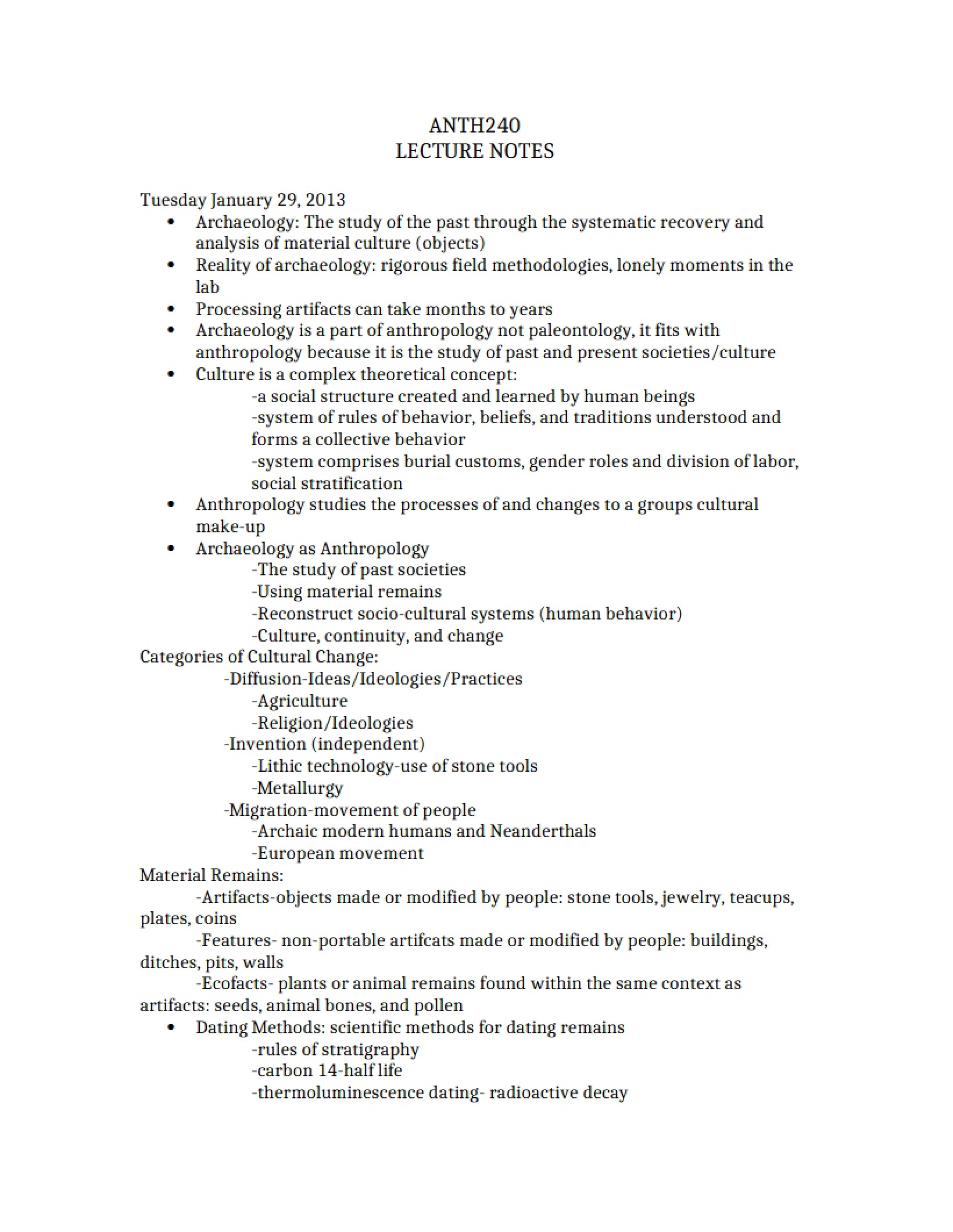 Notes from Lecture