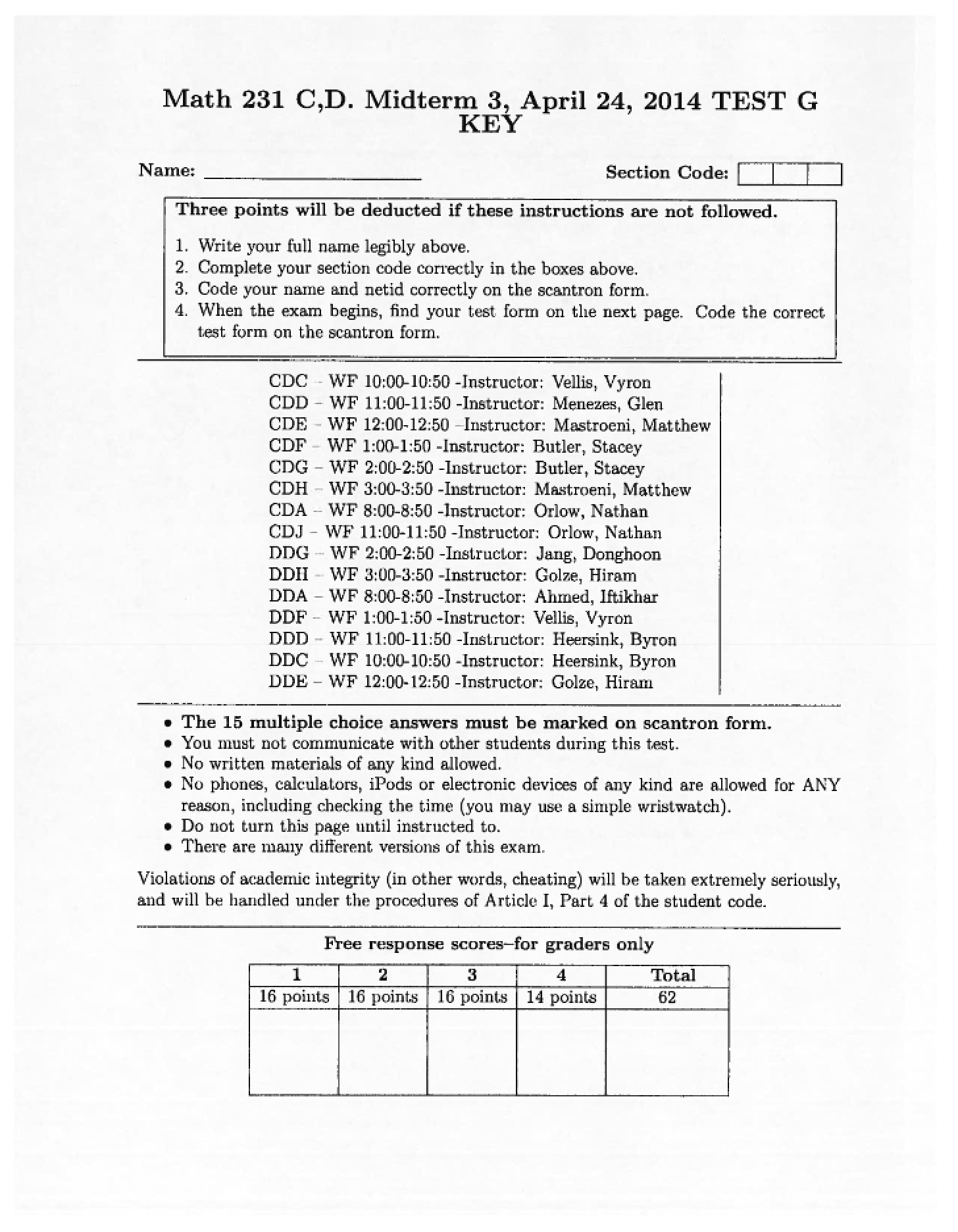 Exam Form 3G