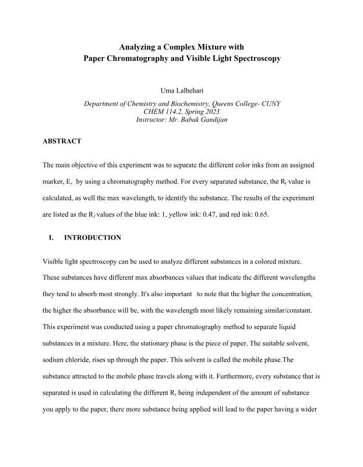 Complex Mixture Analysis - Chromatography and Spectroscopy