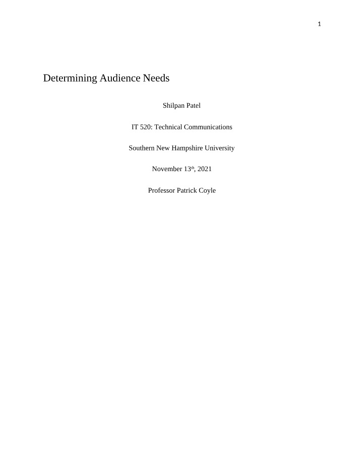 Determining Audience Needs - Assignment 5