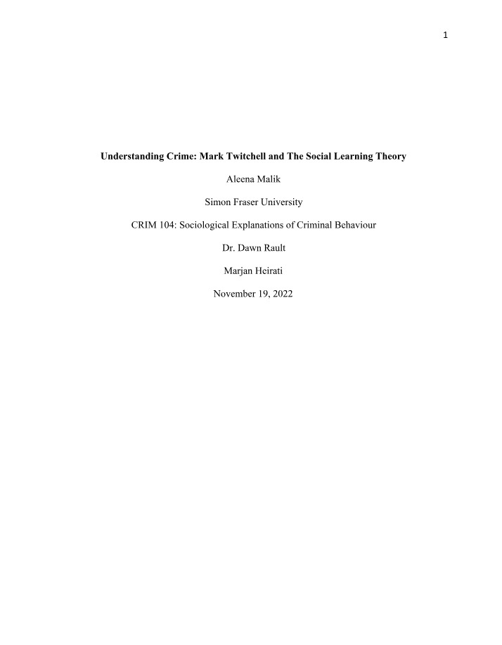 Mark Twitchell, Social Learning Theory, and Crime