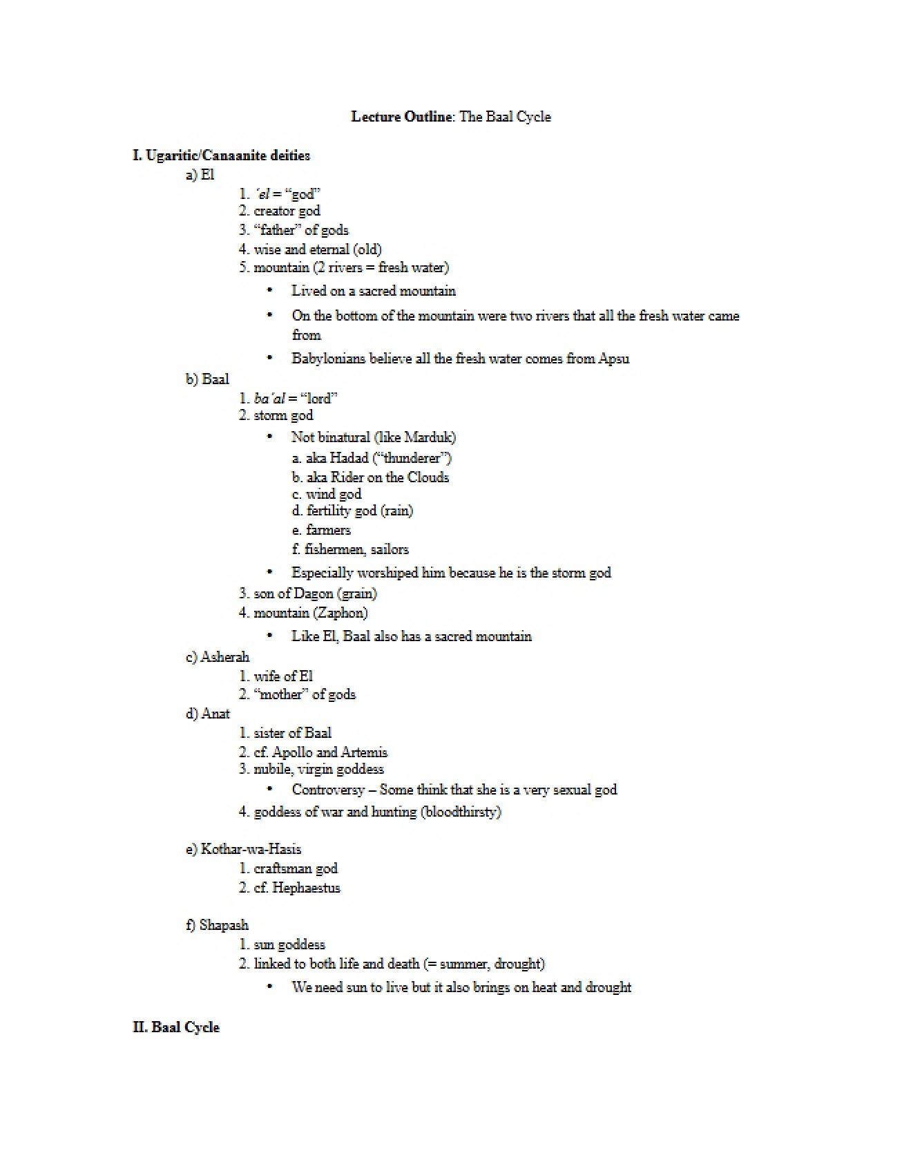 Analysis of the Baal Cycle Myth