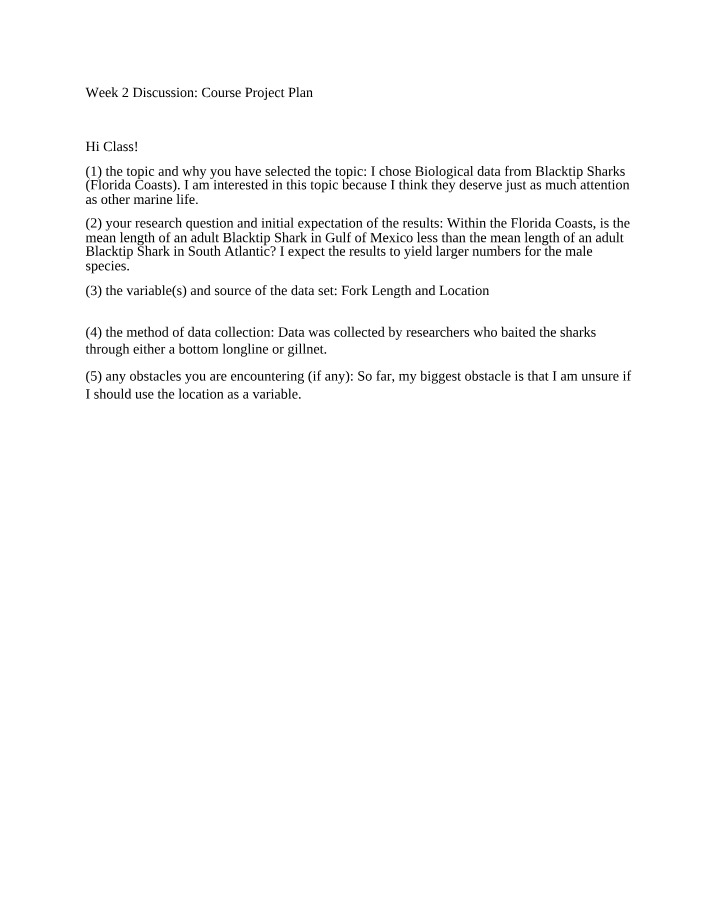 Course Project Plan - Week 2 Discussion