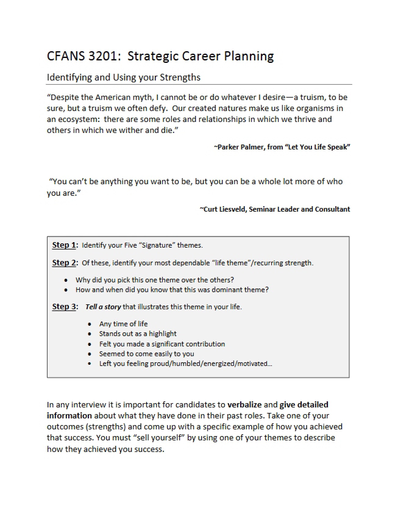 StrengthsQuest Exercise