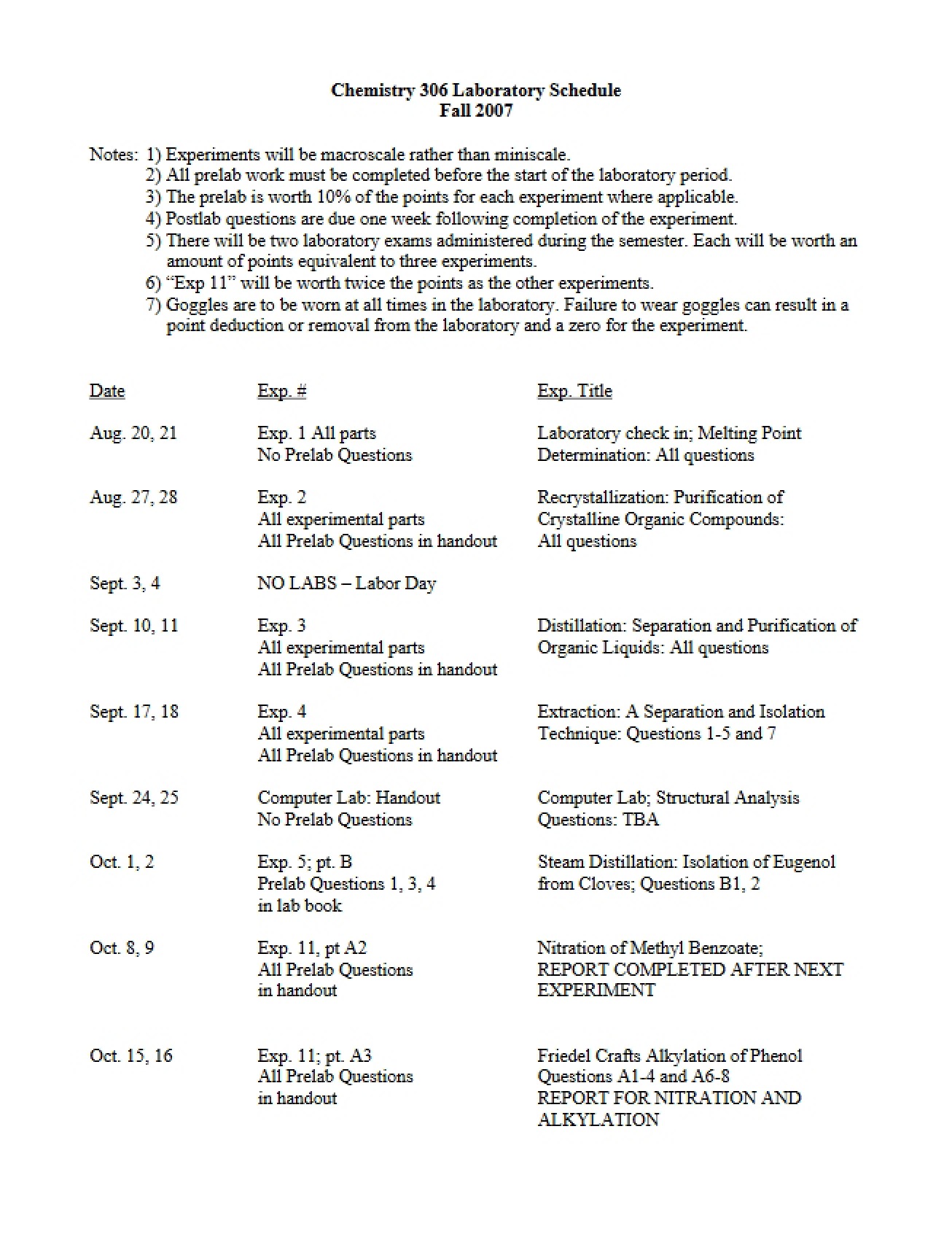 Lab Schedule (Fall 2007)