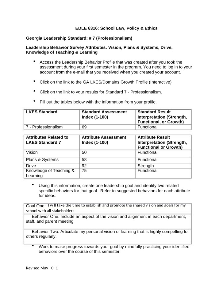 Worksheet for Goal Setting