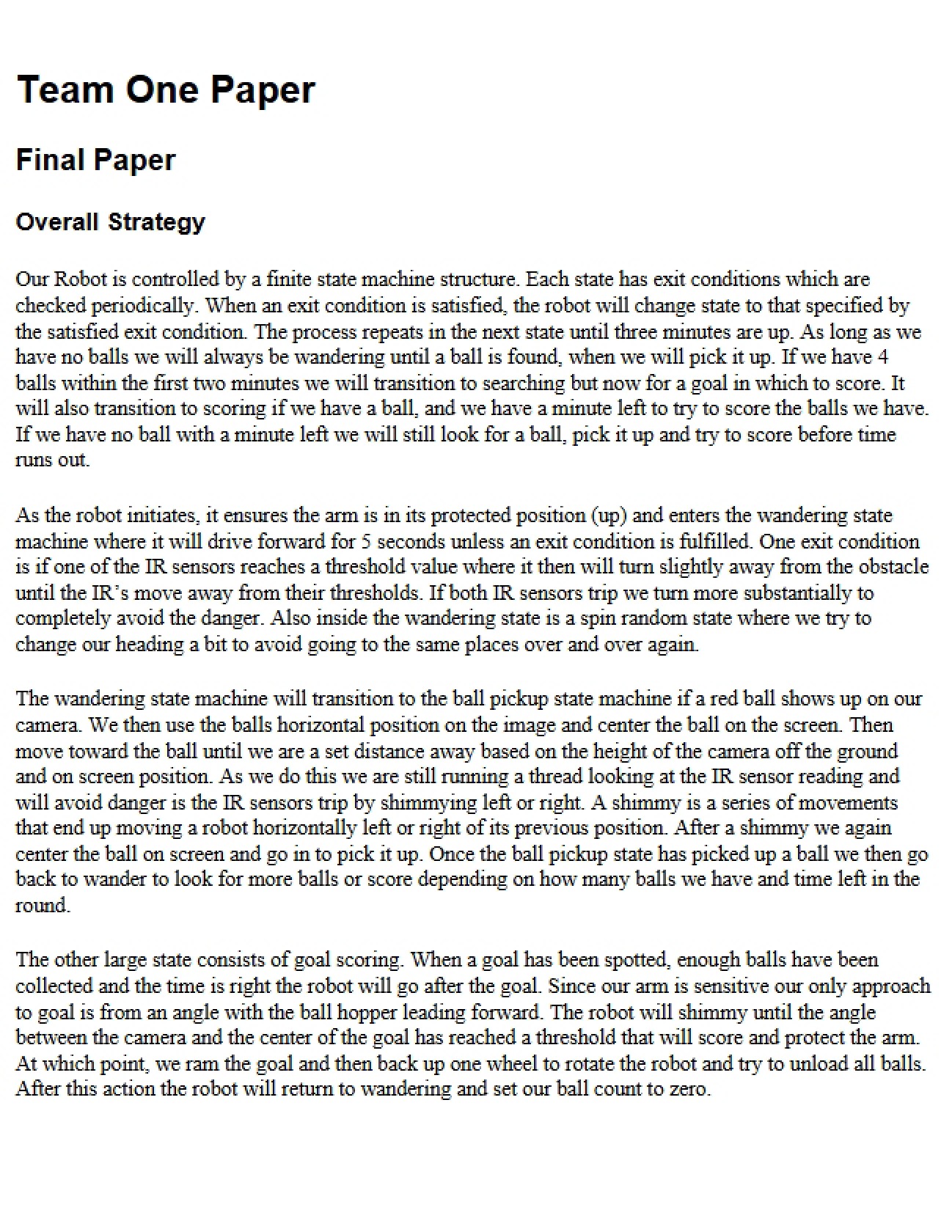 Paper by Team One