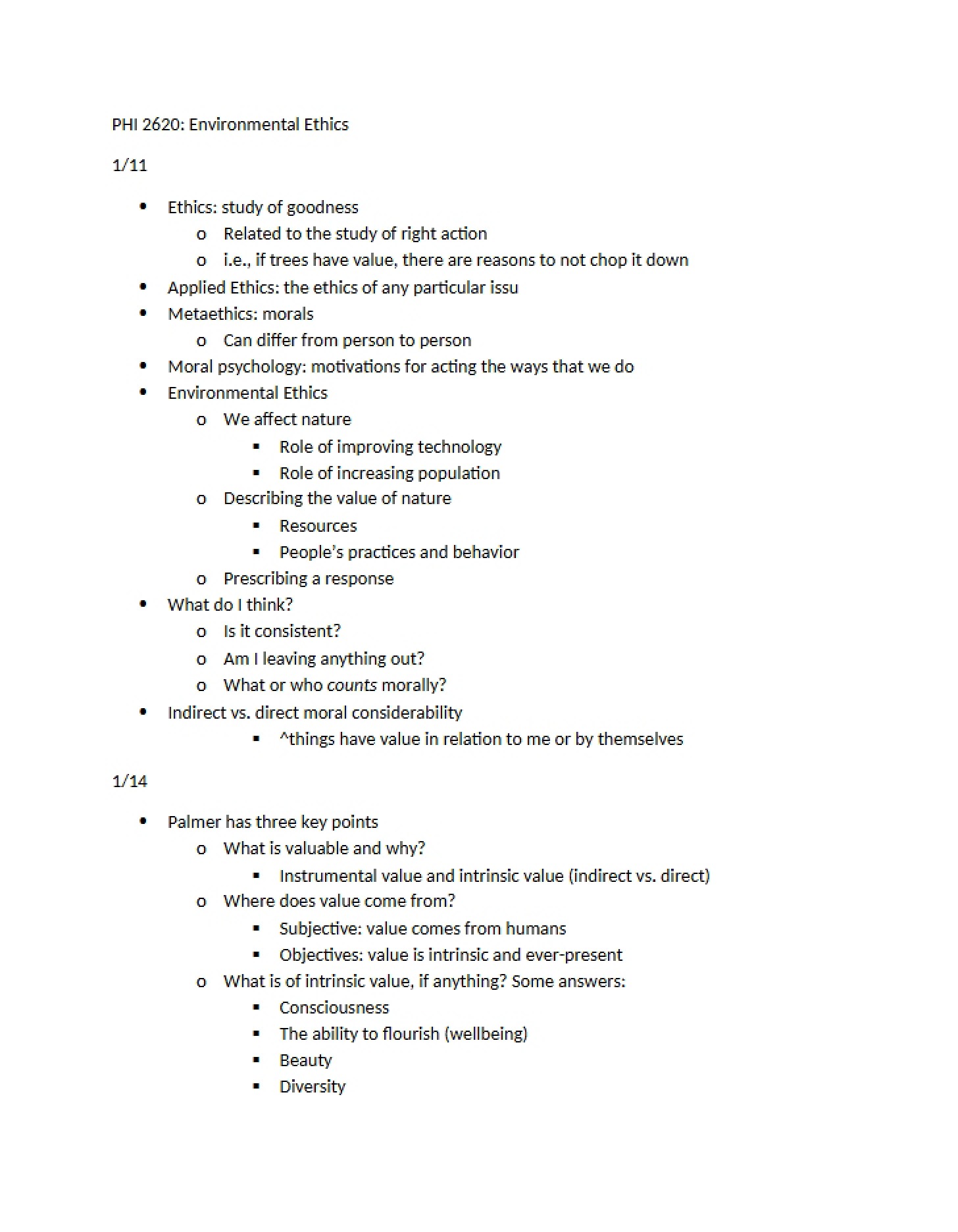 Ethics regarding the Environment